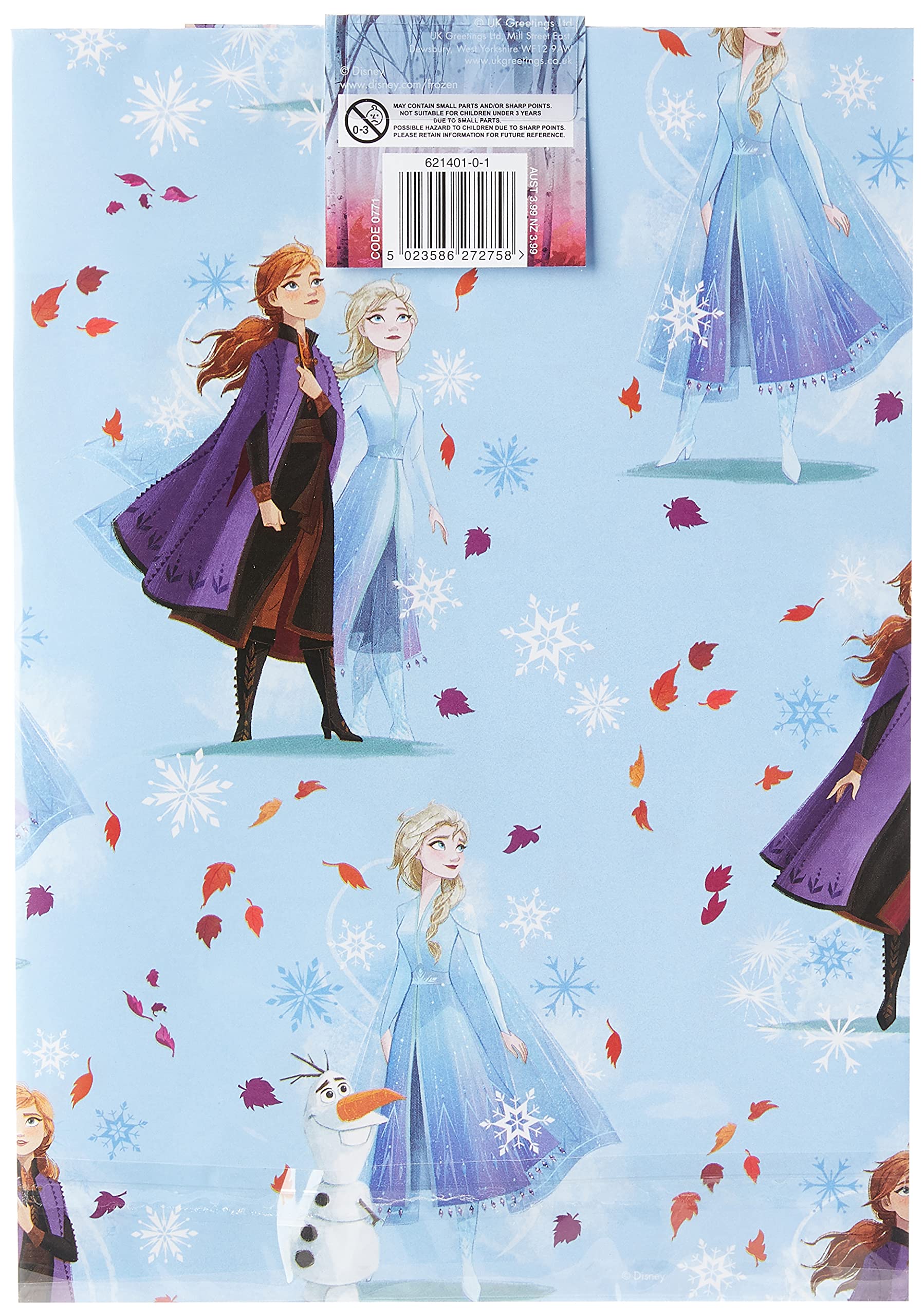 UK Greetings Frozen Gift Wrapping Paper Set - 2 Sheets & 2 Tags | Birthday | Blue 2