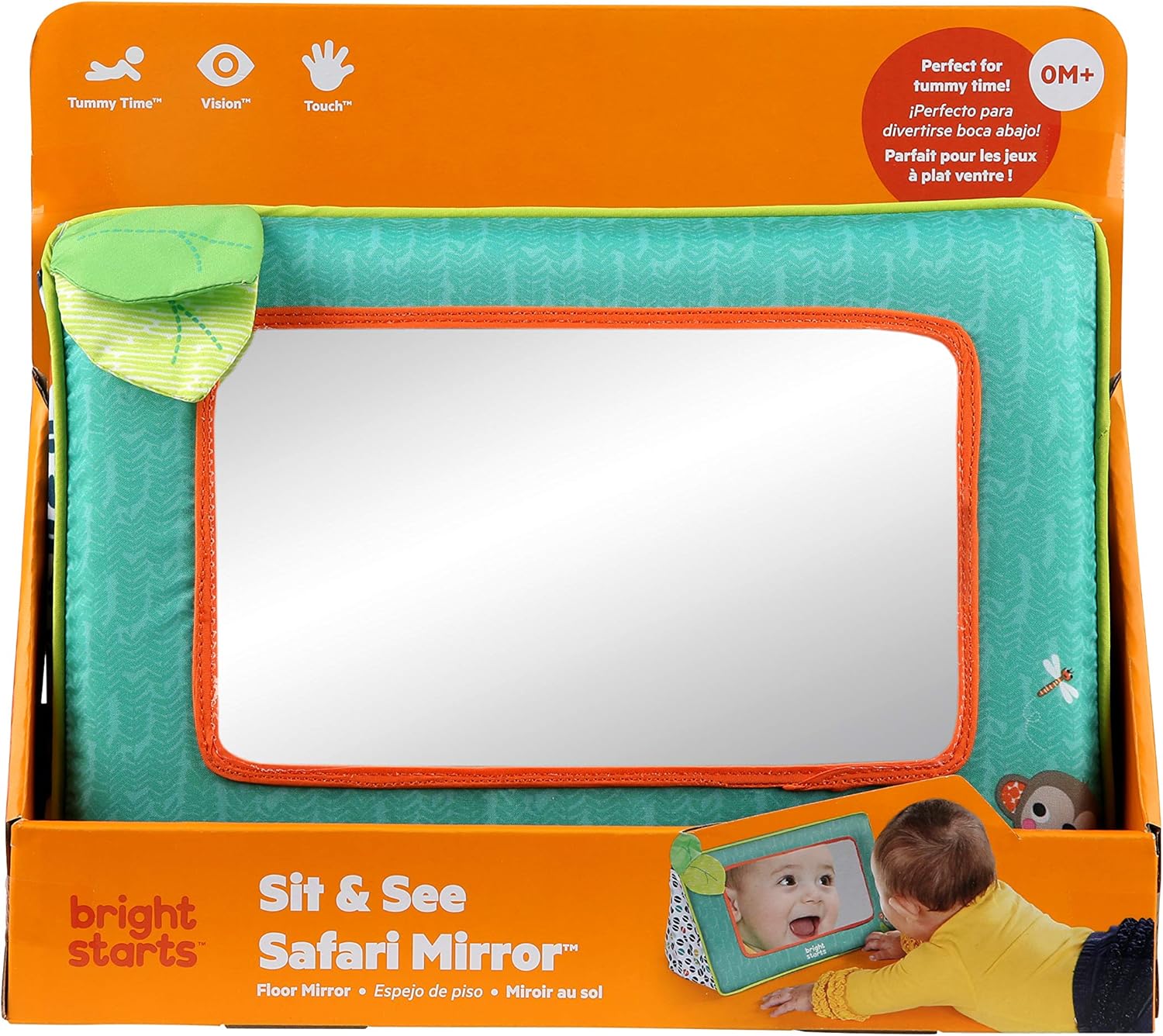 Bright Starts Sit and See Safari Floor Mirror - Crinkly Fabric & Foldable Design for Tummy Time 2