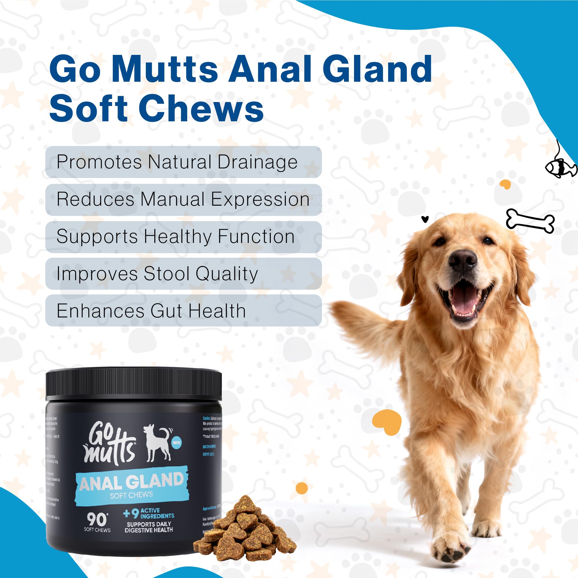 Go Mutts Anal Gland Treatment for Dogs - 90 Soft Chews for Digestive Health