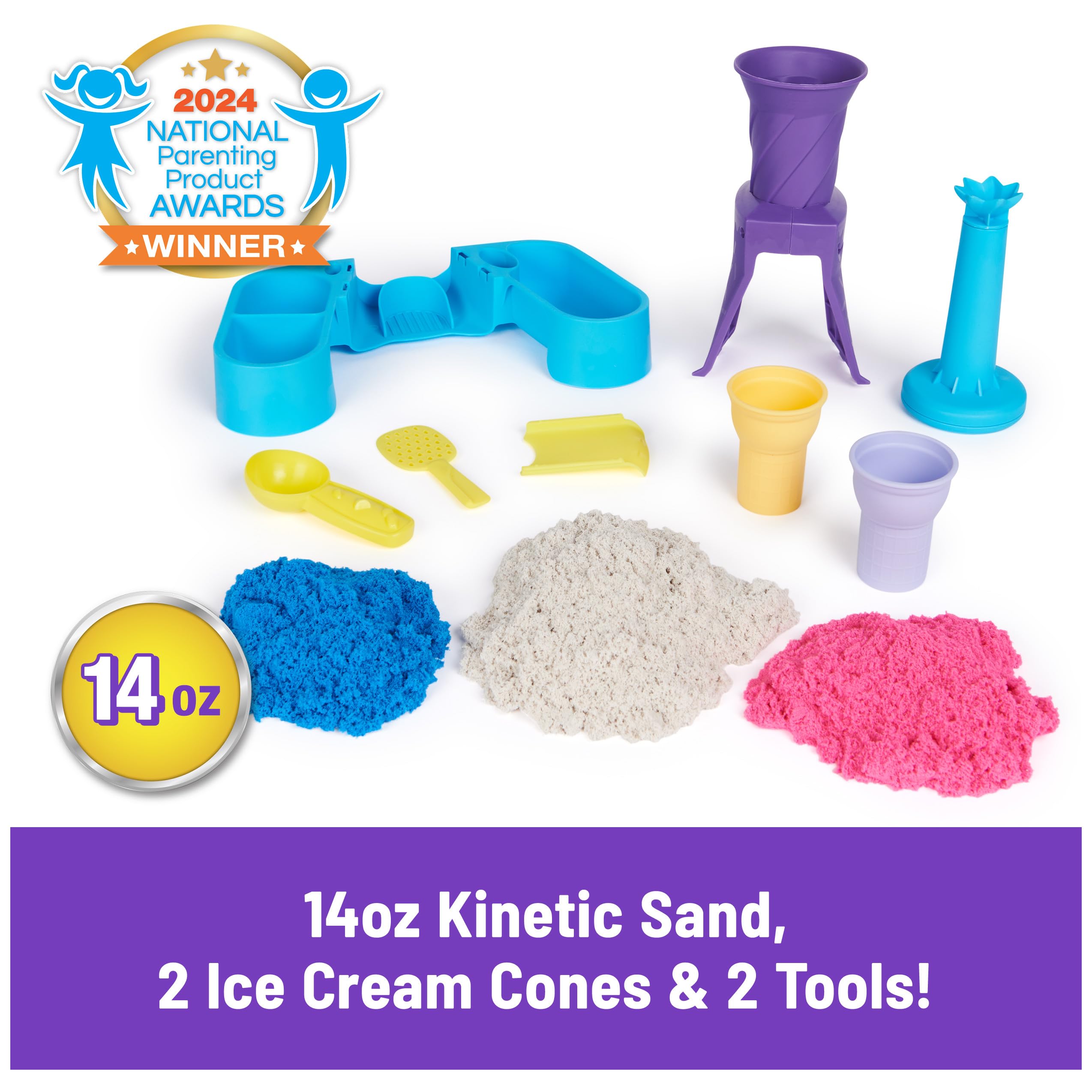 Kinetic Sand Soft Serve Station Craft Kit with 396g Sand (Blue, Pink, White) | Ages 5+ 2