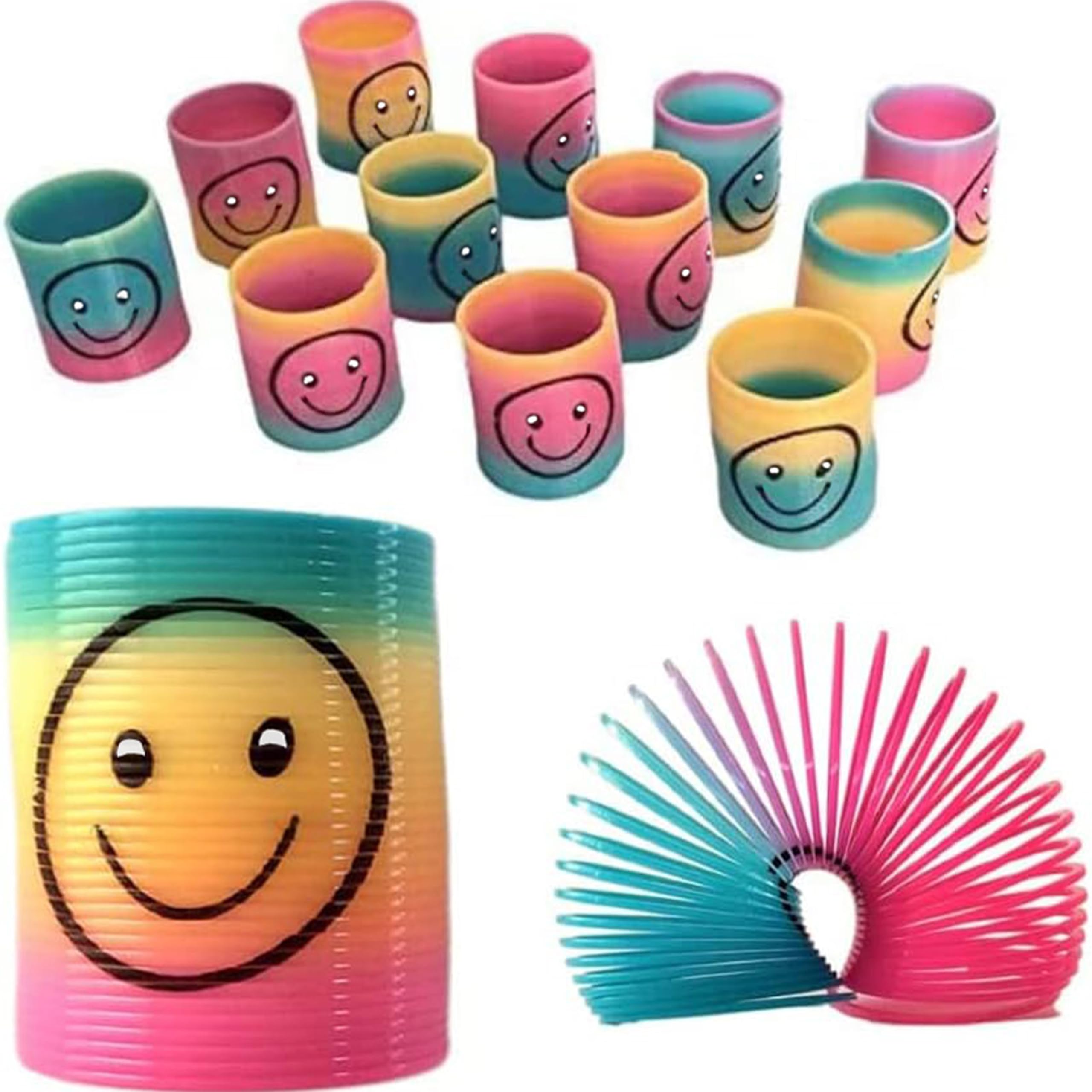 SHATCHI 24Pcs Rainbow Smile Face Springs - Stretches Up To 1 Meter | Plastic Wind-Up Toy 1