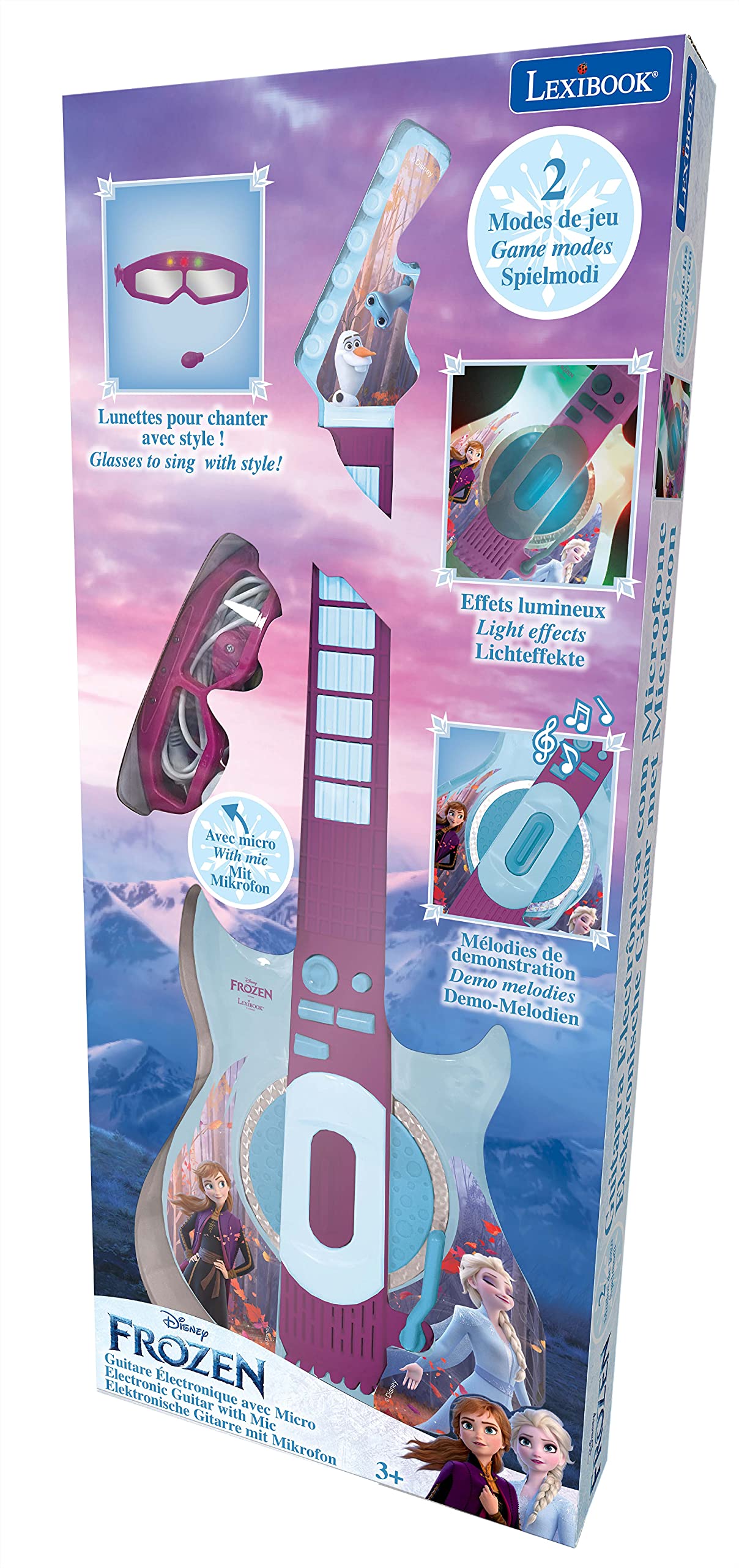 Lexibook Frozen Light-Up Electronic Guitar with Microphone - Musical Toy for Kids 3+ 4