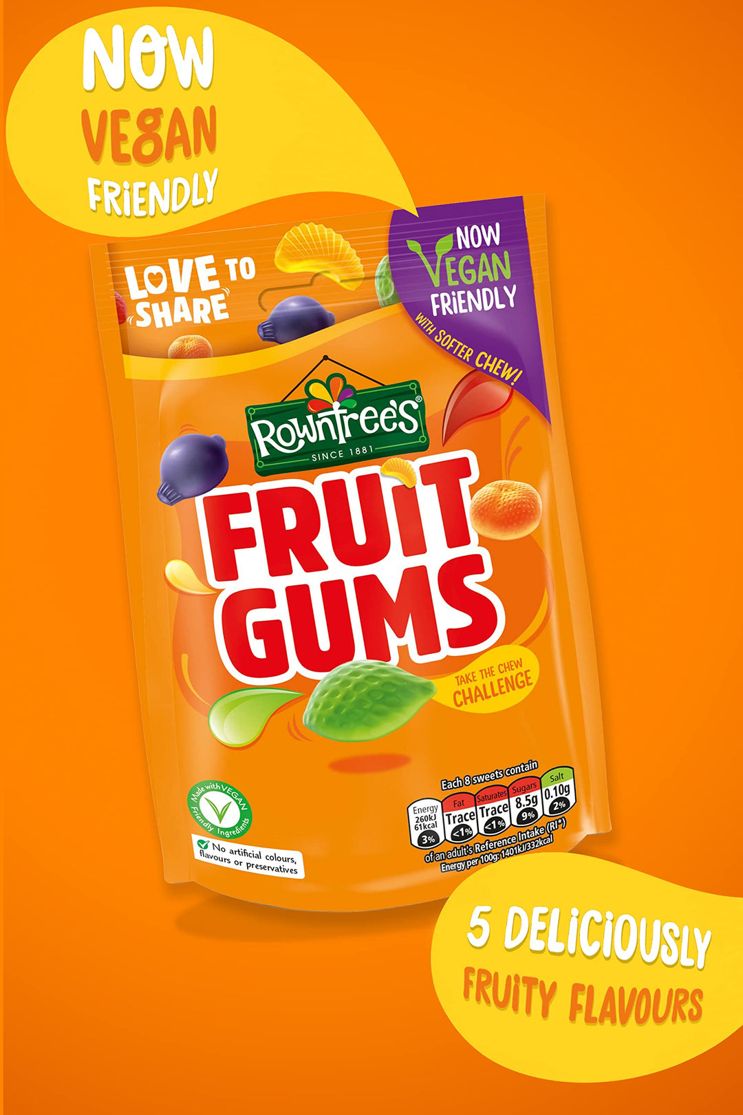 Rowntree's Fruit Gums Sweets Sharing Bags, Vegan Friendly, 10 x 150g