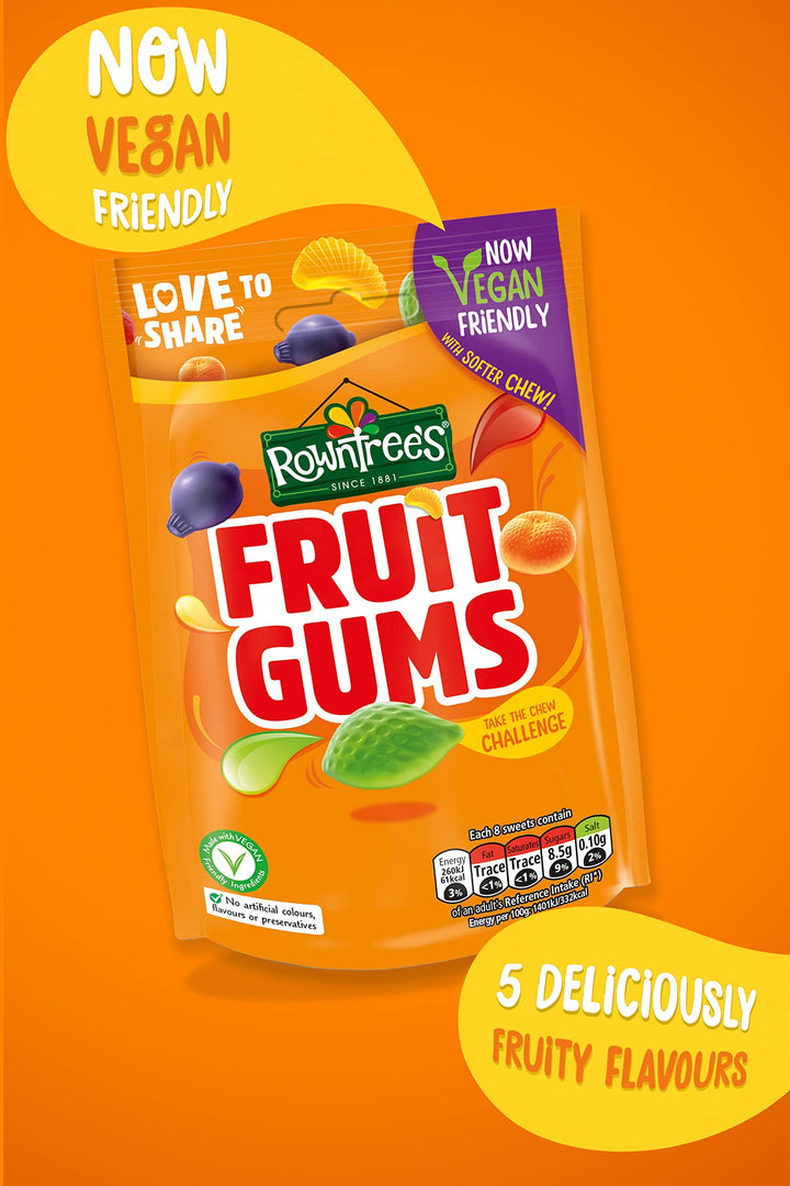 Rowntree's Fruit Gums Sweets Sharing Bags, Vegan Friendly, 10 x 150g