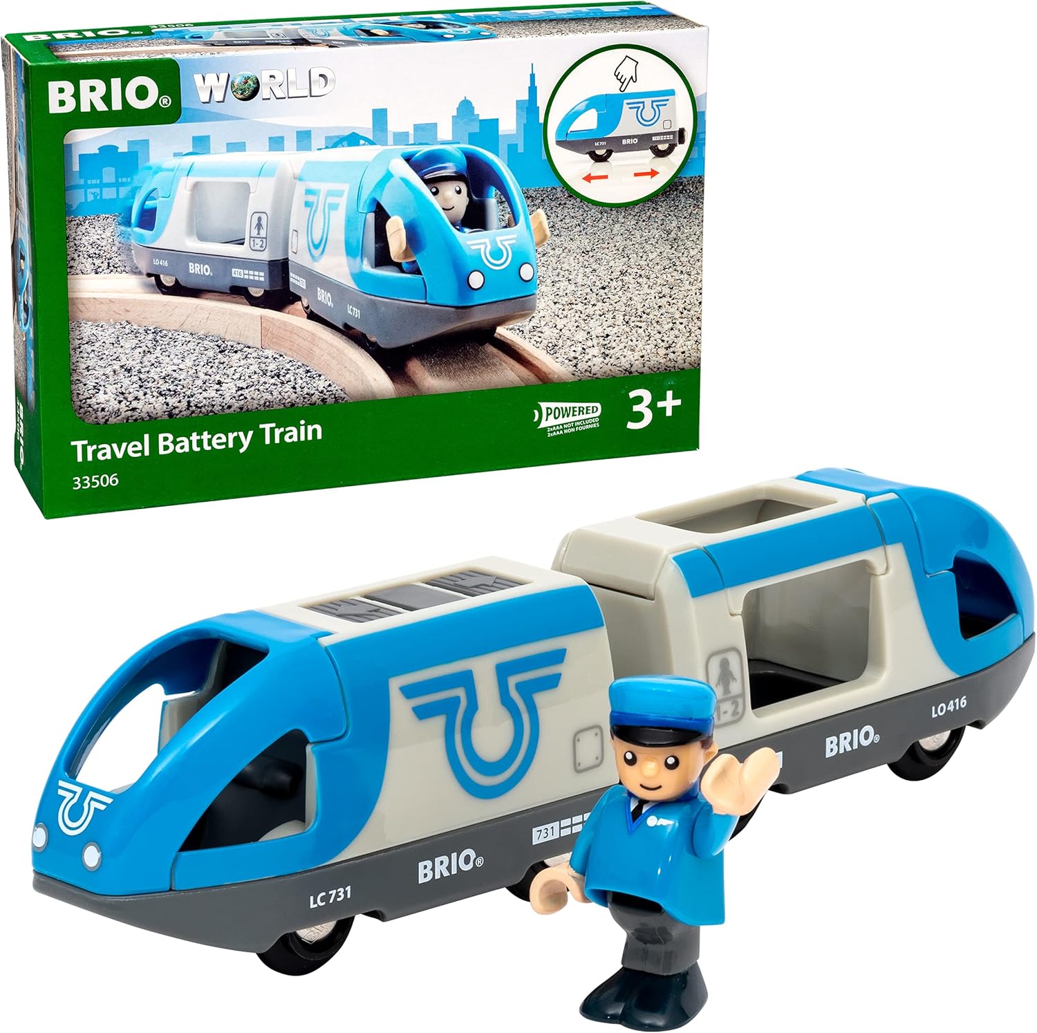 BRIO World Travel Battery Train - Battery-Powered Wooden Train Set for Kids 3+ 1