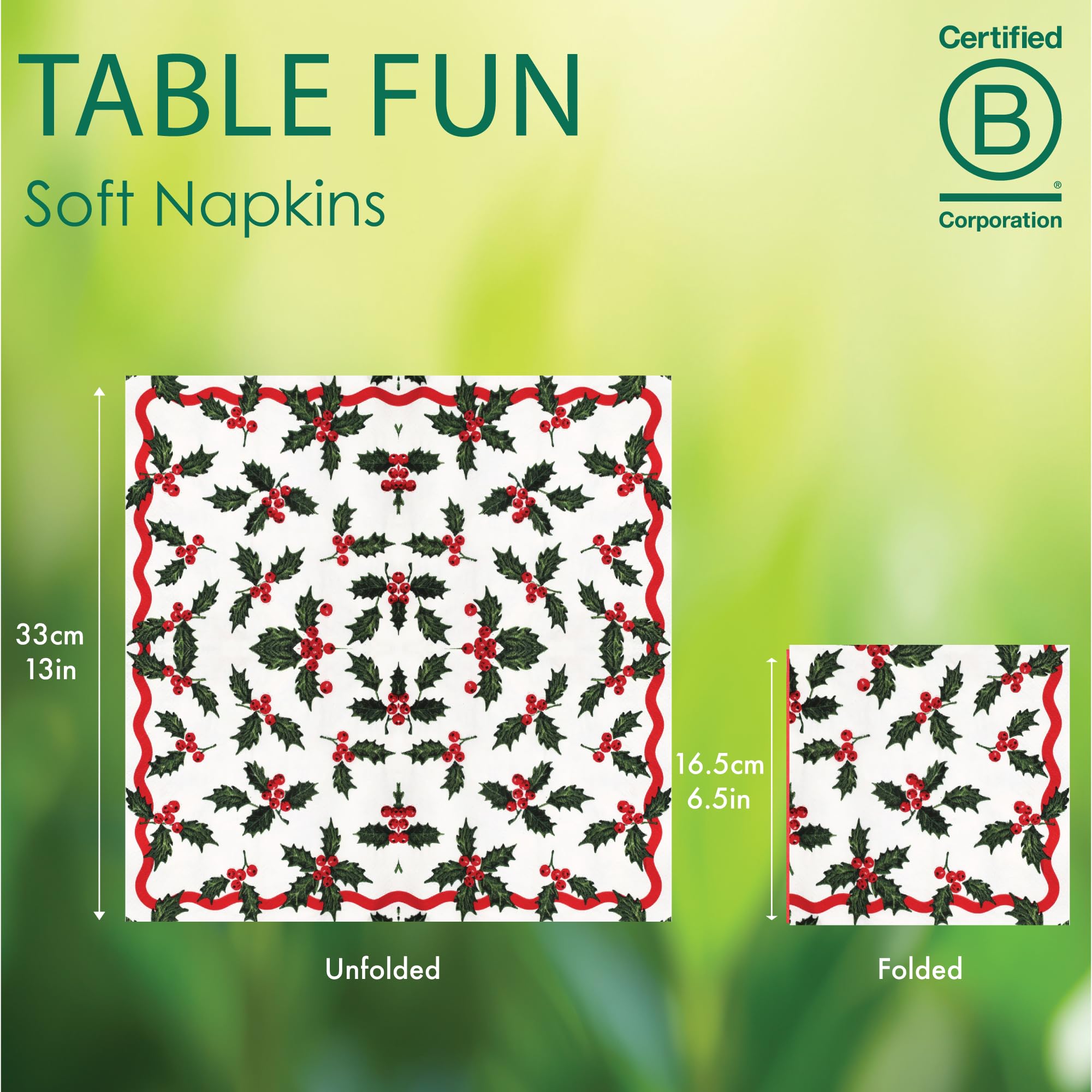 Talking Tables Holly Berry 2-Ply Christmas Napkins 100 Pack 13
