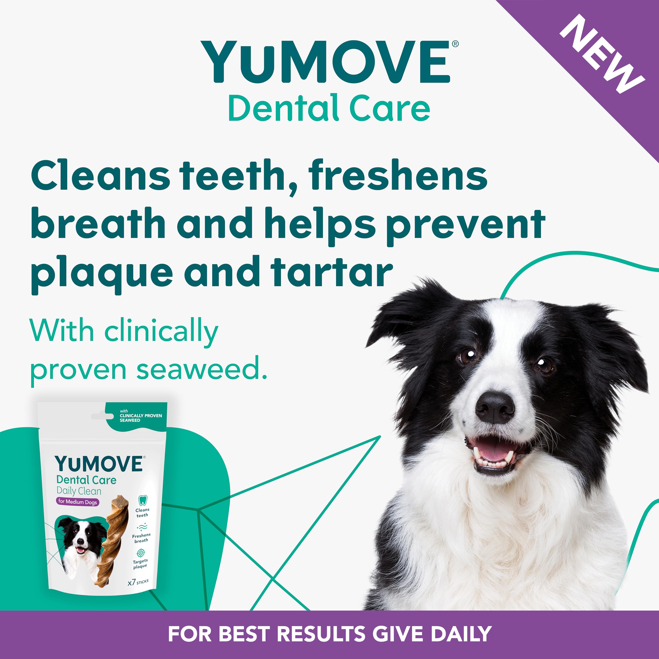 YuMOVE Daily Clean Dental Sticks for Medium Dogs - 7 Count Pack | Cleans Teeth & Freshens Breath
