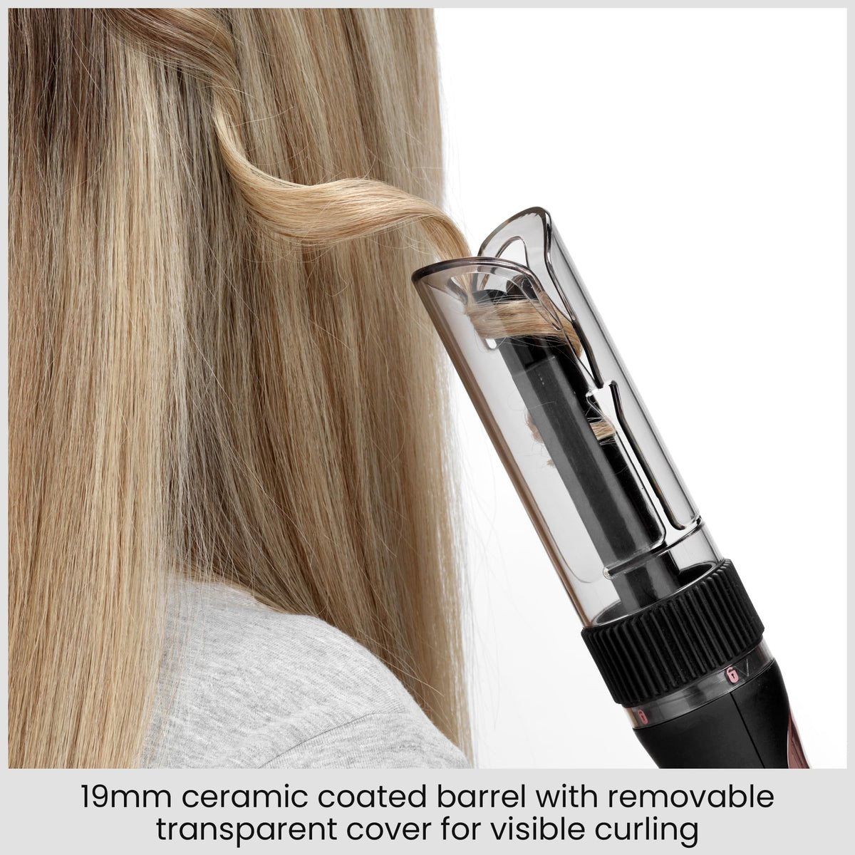 BaByliss Curl Secret Lite Automatic Hair Curler - 19mm Ceramic Barrel, 5 Heat Settings, Black & Rose Gold, C1031U