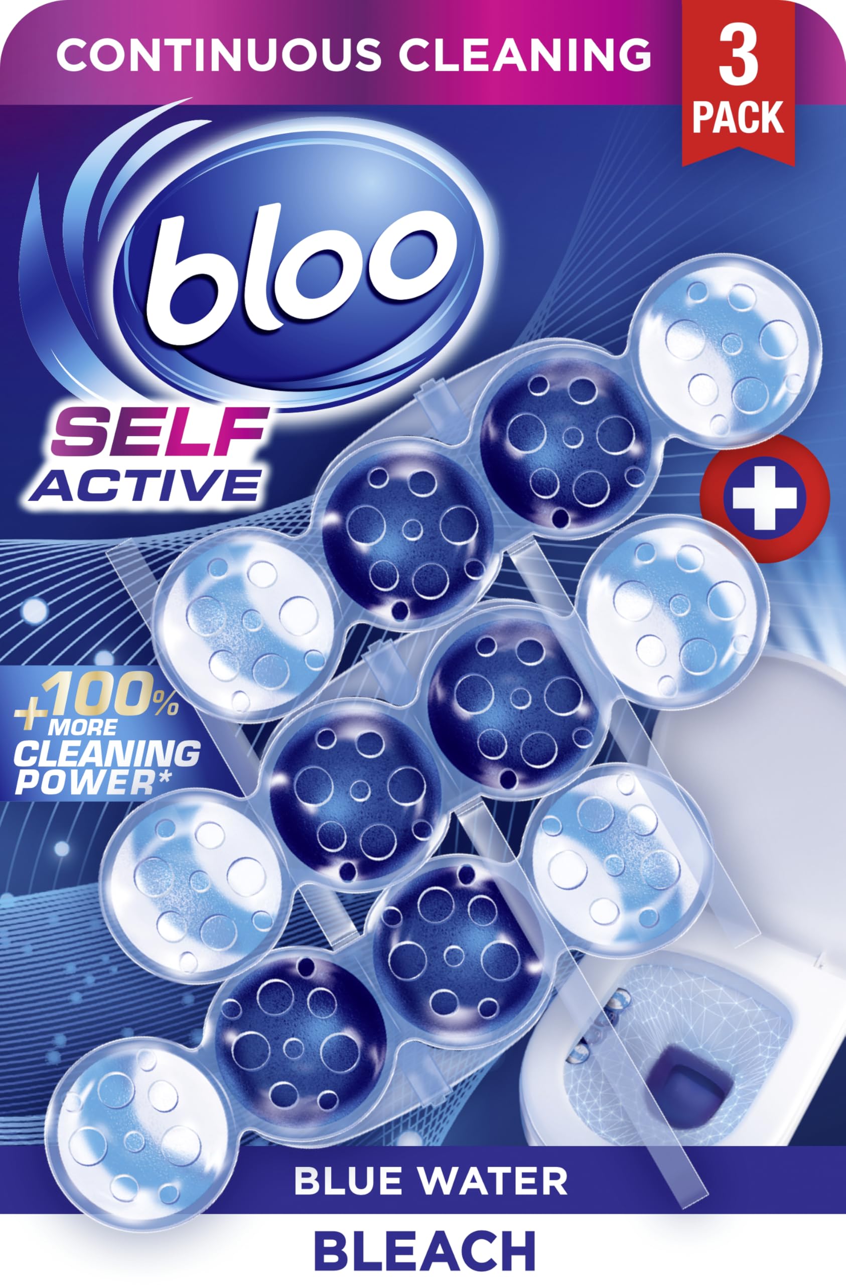 Bloo Self Active Bleach Toilet Rim Block - 4-Function Formula, Pack of 3 1