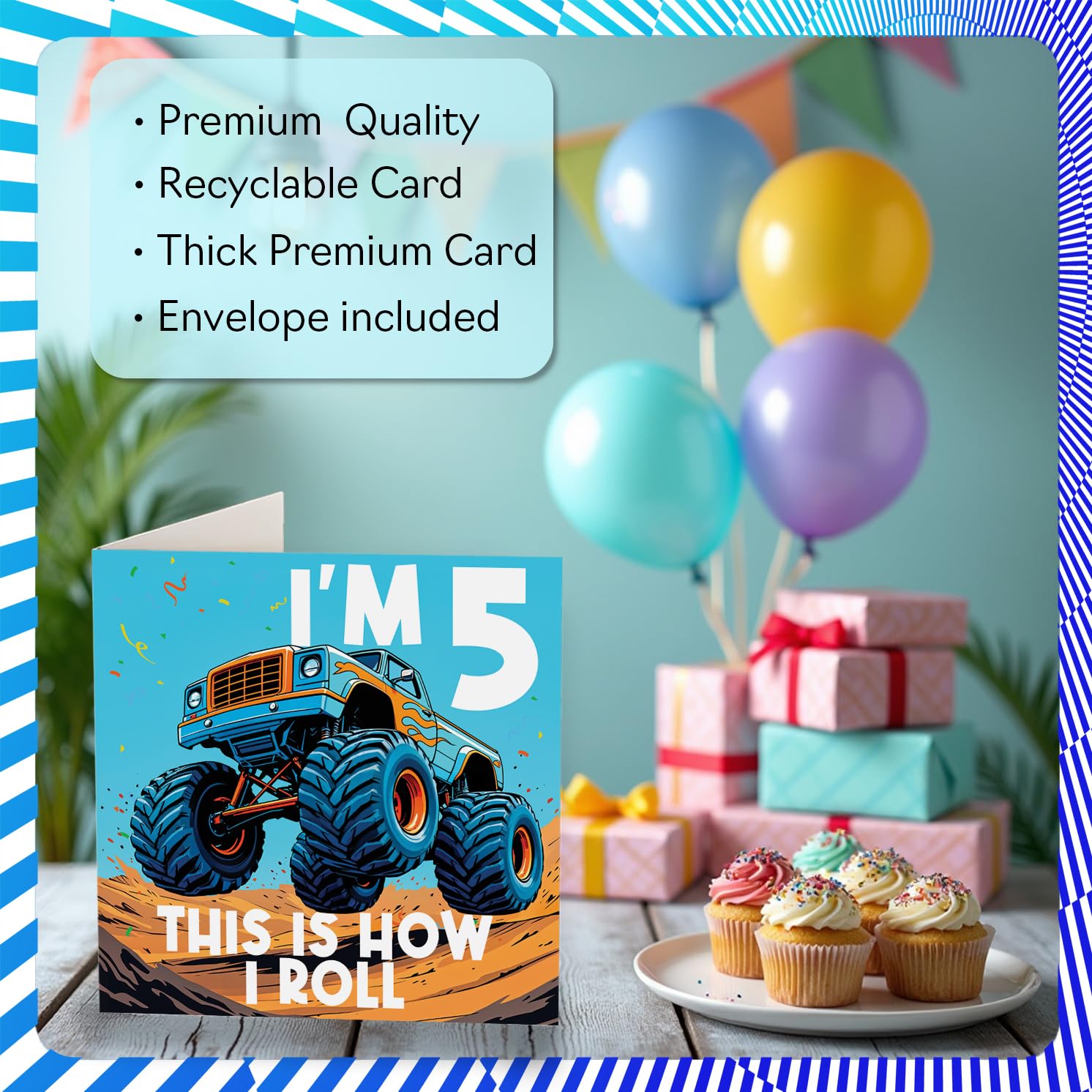 Stuff4 Boys 5th Birthday Card - Monster Truck 'This Is How I Roll' | 145mm x 145mm 3