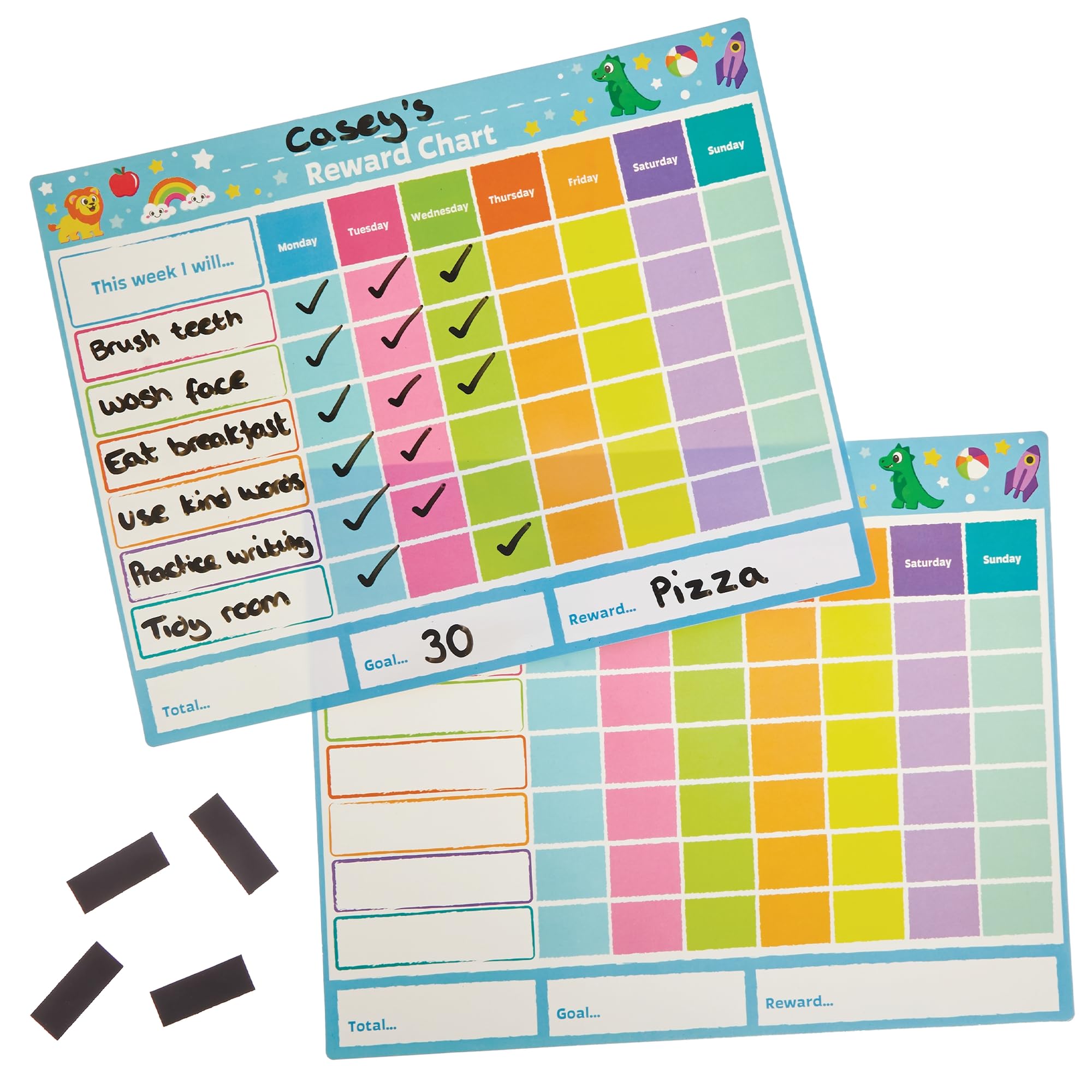Baker Ross Magnetic Weekly Rewards Charts - Pack of 5 | Wipeable Surface | 30cm x 23cm