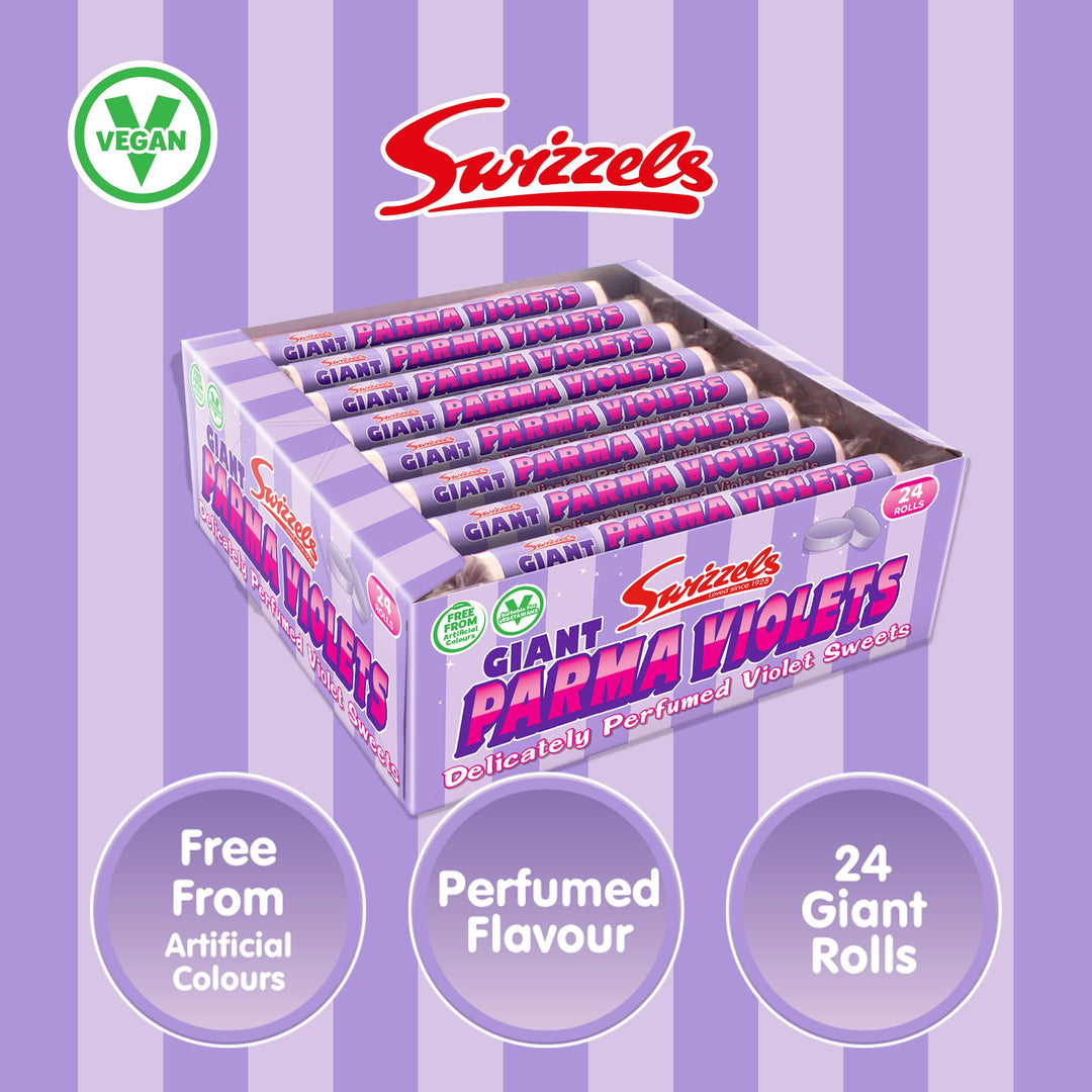 Swizzels Giant Parma Violets 24 Rolls (24 x 40 g) - Vegan-Friendly Retro Sweets Multipack