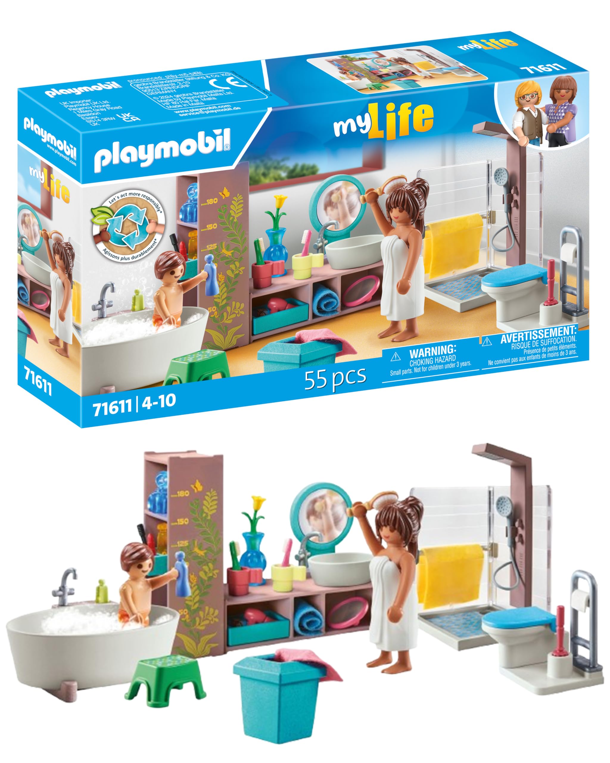 Playmobil myLife Bathroom Playset - 55 Pieces, Ages 4+ | Includes 2 Figures