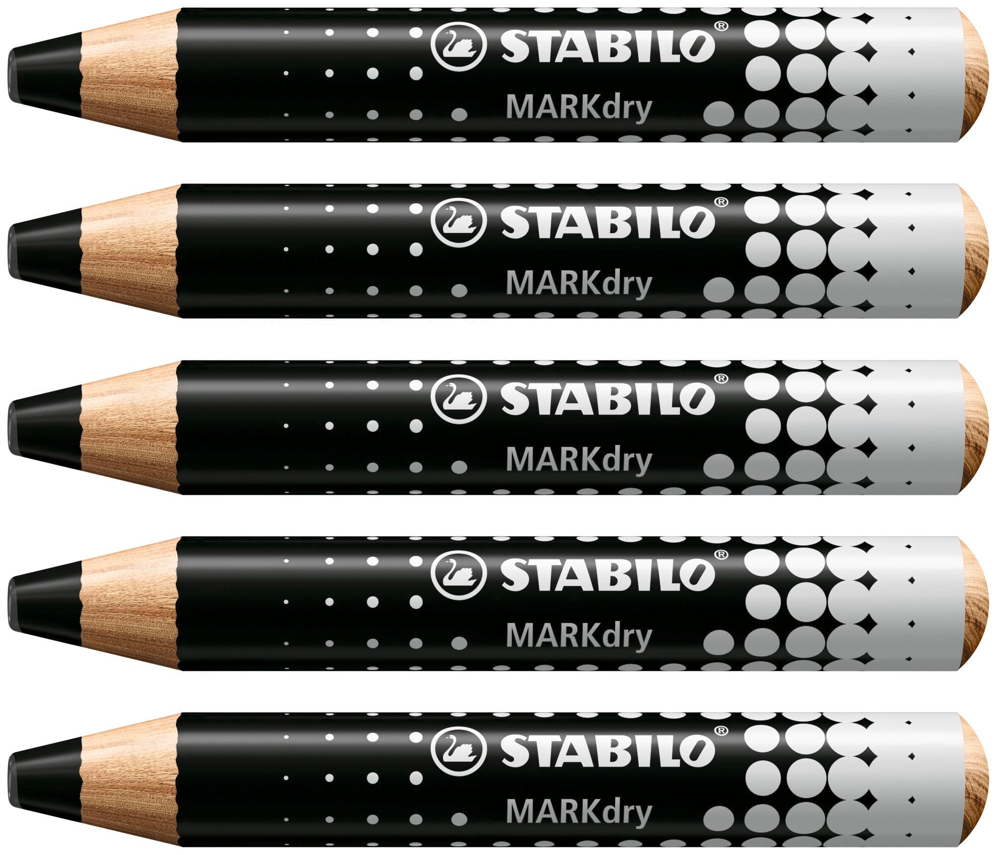 STABILO MARKdry Whiteboard & Flipchart Markers - Pack of 5 Black | 10mm XXL Lead | PEFC-Certified Wood