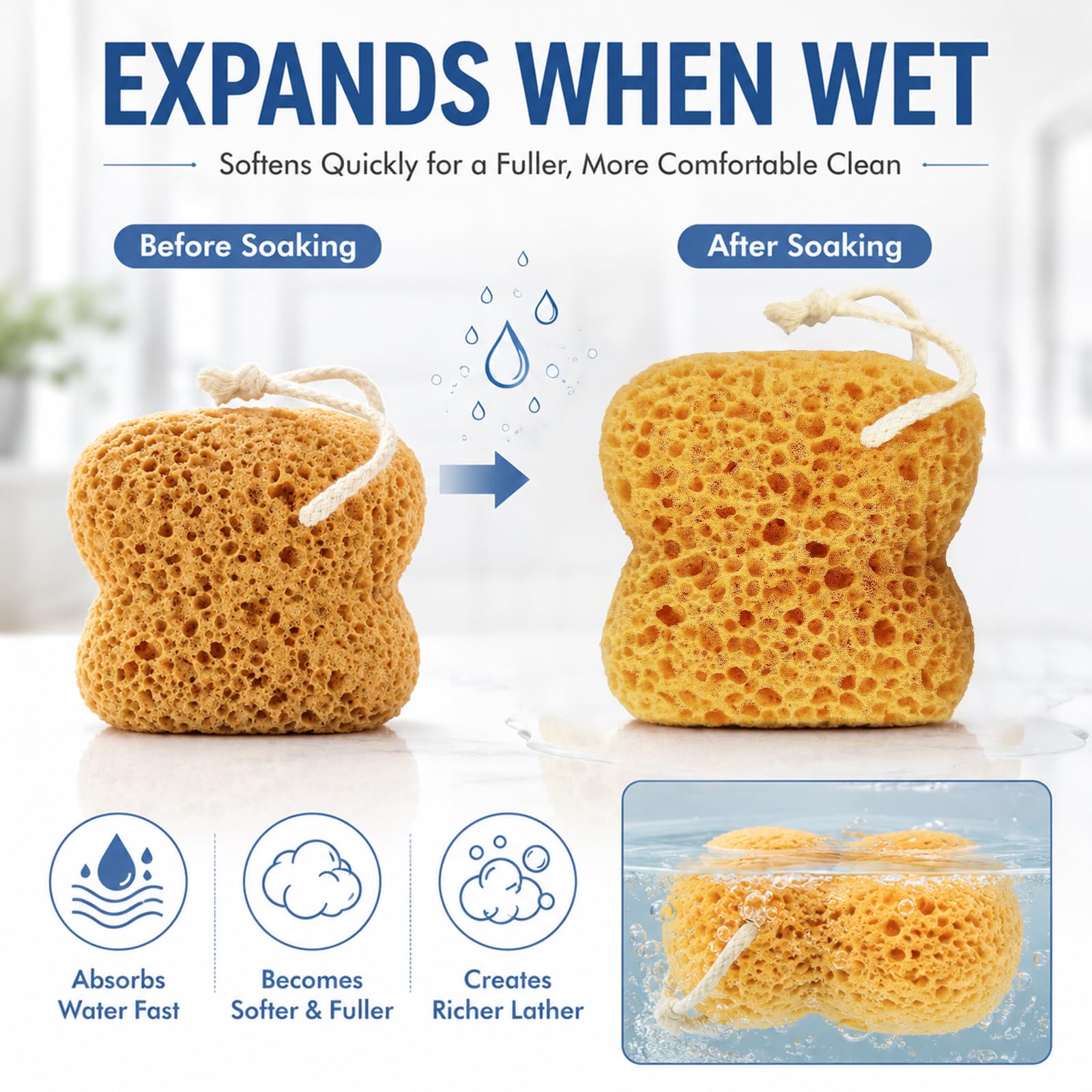Admygo Bath Sponge - 2 Pack Yellow Exfoliating Body Sponge for Rich Foam & Gentle Cleansing 4