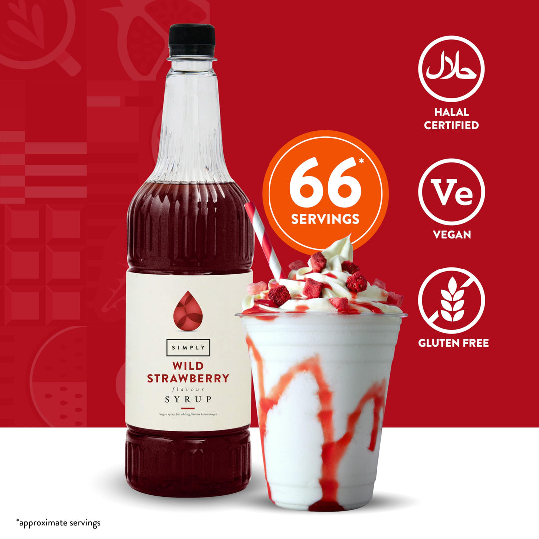 Simply - Wild Strawberry Syrup, Vegan & Nut Free Flavoured Syrup for Coffee, Cocktails & Baking
