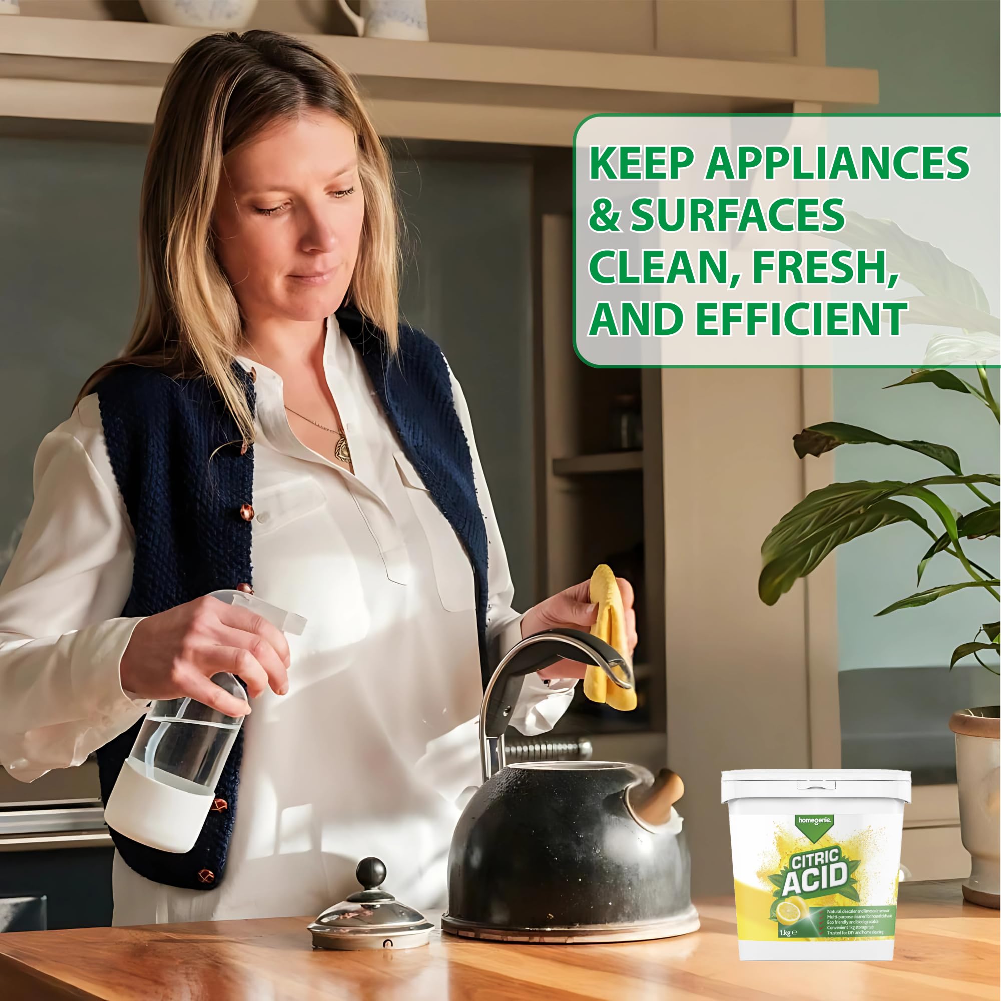 HomeGenie Citric Acid Powder 1kg - Multi-Purpose Cleaning & Descaling Powder 2