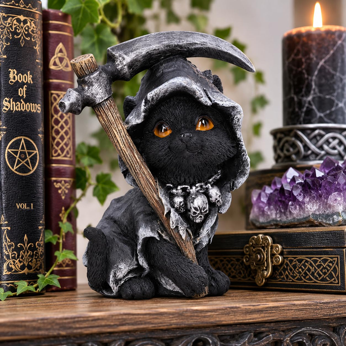 Nemesis Now Amara Grim Reaper Feline Cat Figurine - Black, 10.2cm