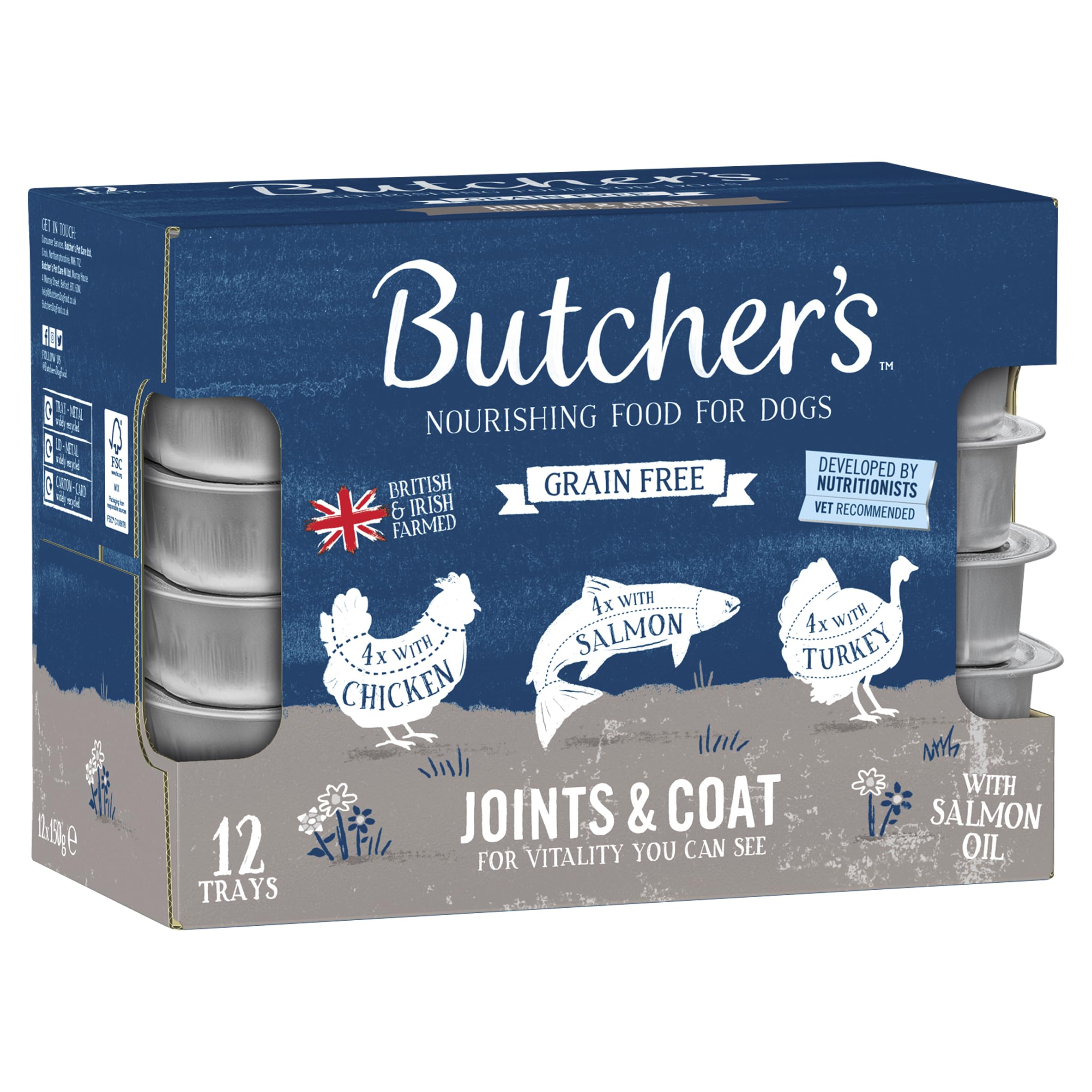 BUTCHER'S Complete Grain Free Adult Dog Food Trays | 12 x 150g Pack | Joint Support