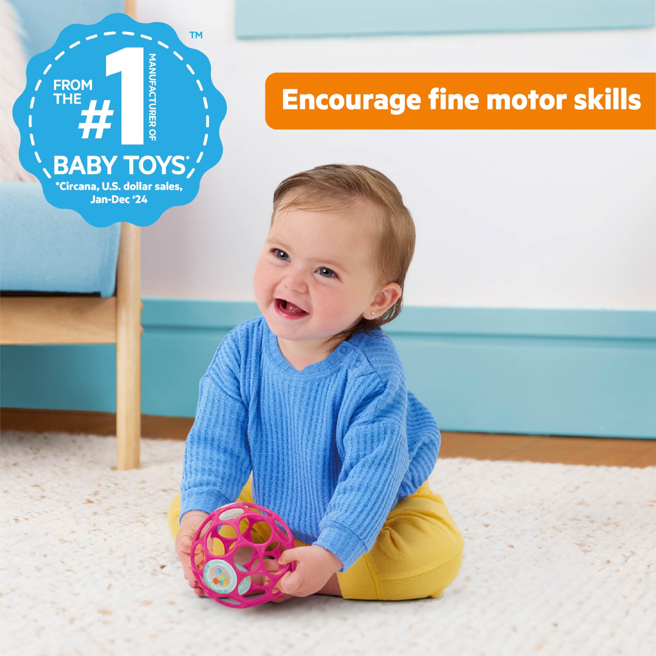 Bright Starts Oball Rattle Easy-Grasp Toy - Pink, Newborn+ 2