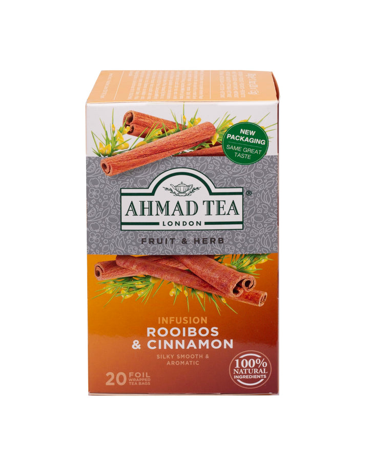 Ahmad Tea Rooibos & Cinnamon Herbal Infusion - 20 Individually Foil-Wrapped Teabags