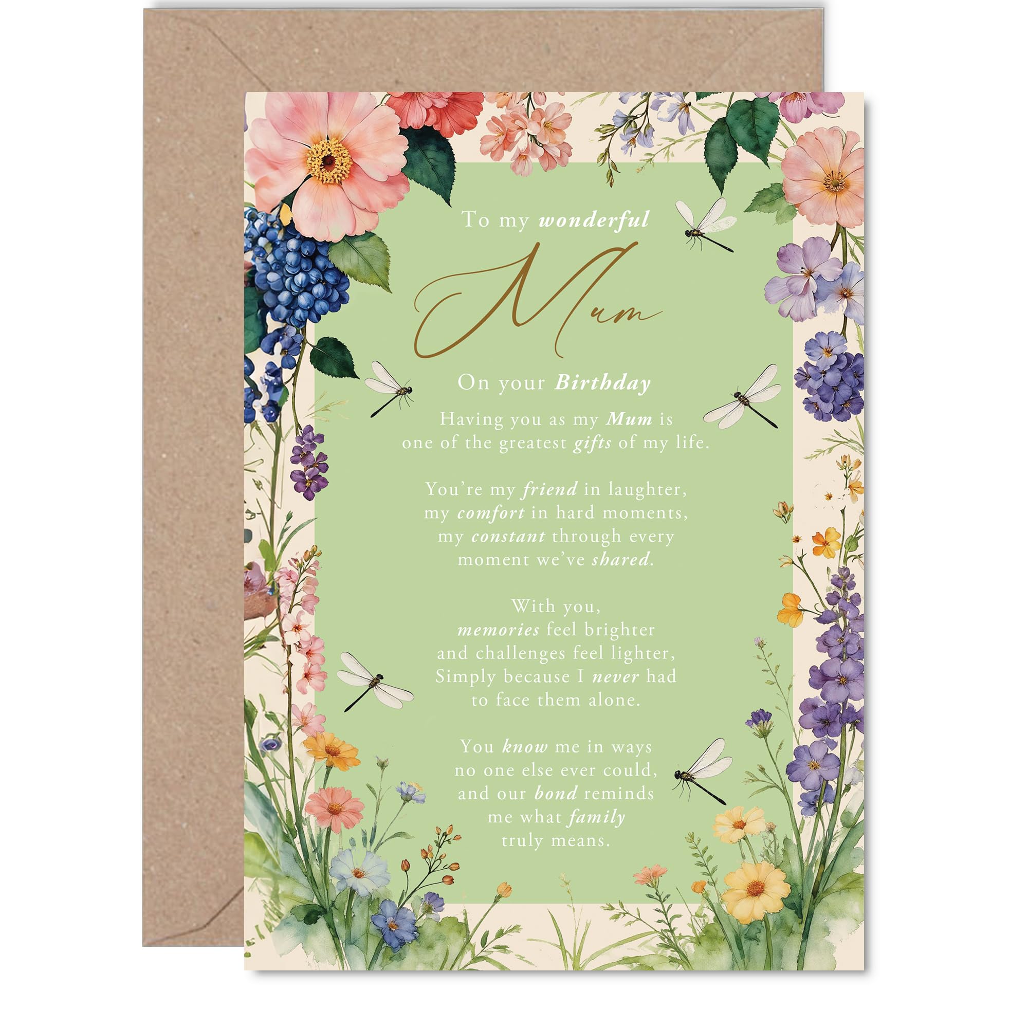 Giftzie Birthday Card for Mum - 5x7 Inch Gloss Board with Pink, Purple, Yellow Floral Design