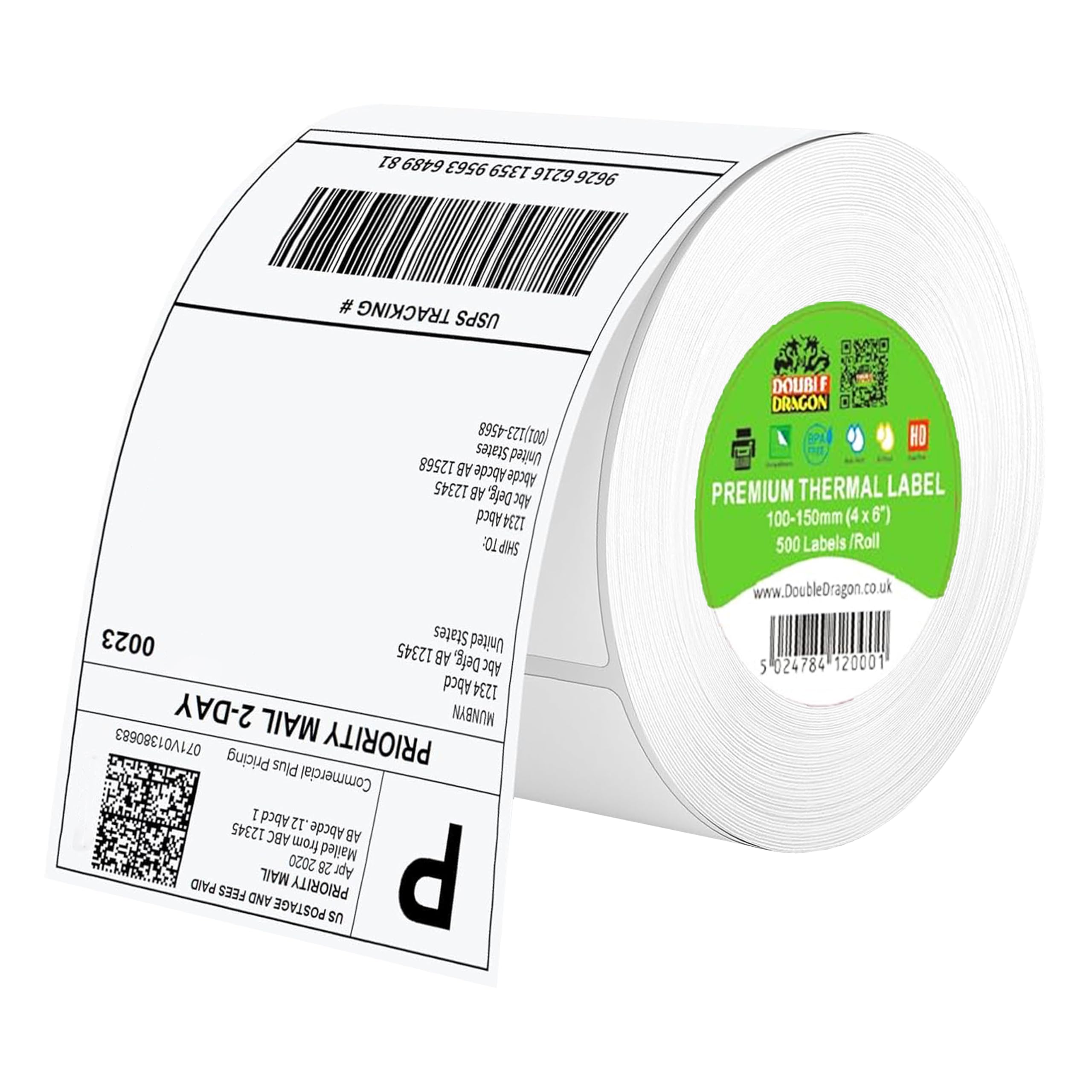 Double Dragon Direct Thermal Shipping Labels - 100x150mm (4"x6"), 500 Labels/Roll 1
