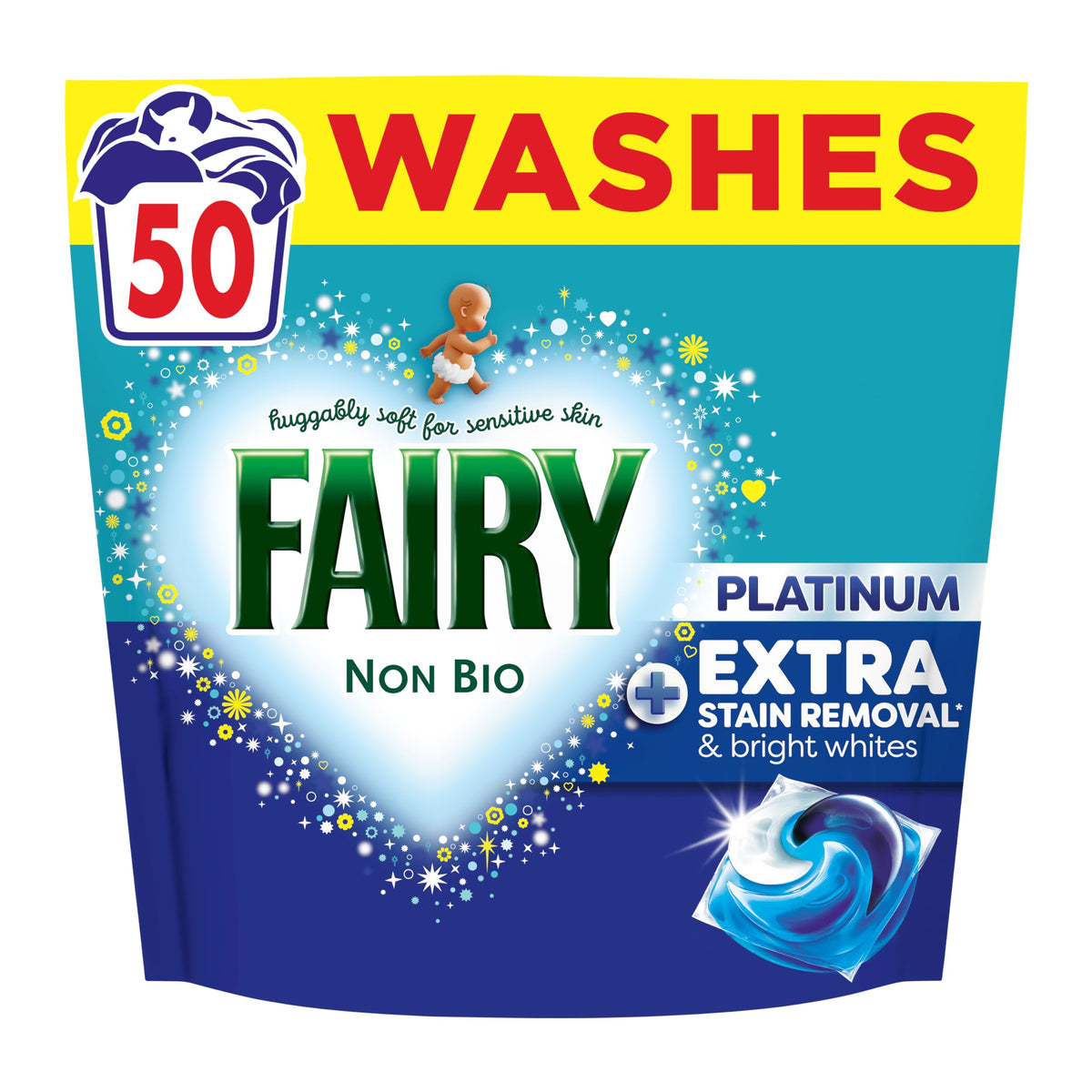 Fairy Non Bio Platinum Laundry Detergent Capsules - 50 Count