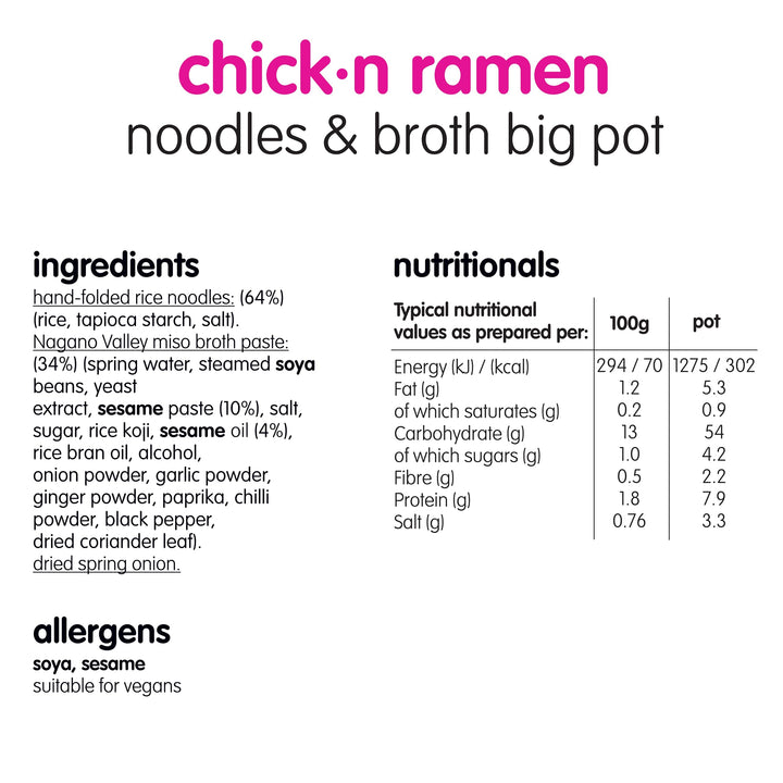 Itsu Big Chickn Ramen Instant Noodles & Broth Pot 93g - Pack of 4 | Gluten Free | Vegan | Quick-to-Make Japanese Style Noodles