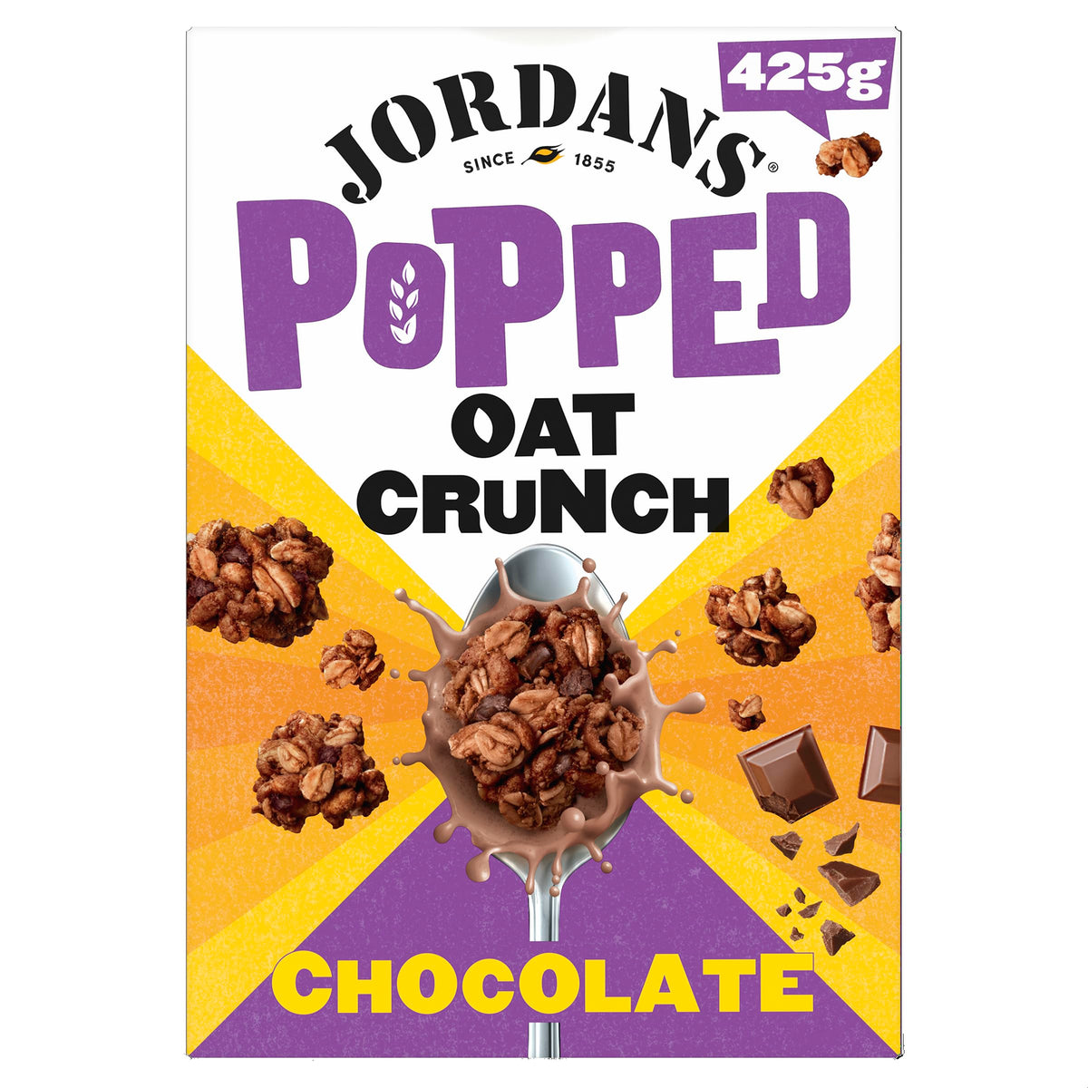 JORDANS Popped Oat Crunch Chocolate Breakfast Cereal, High in Fibre