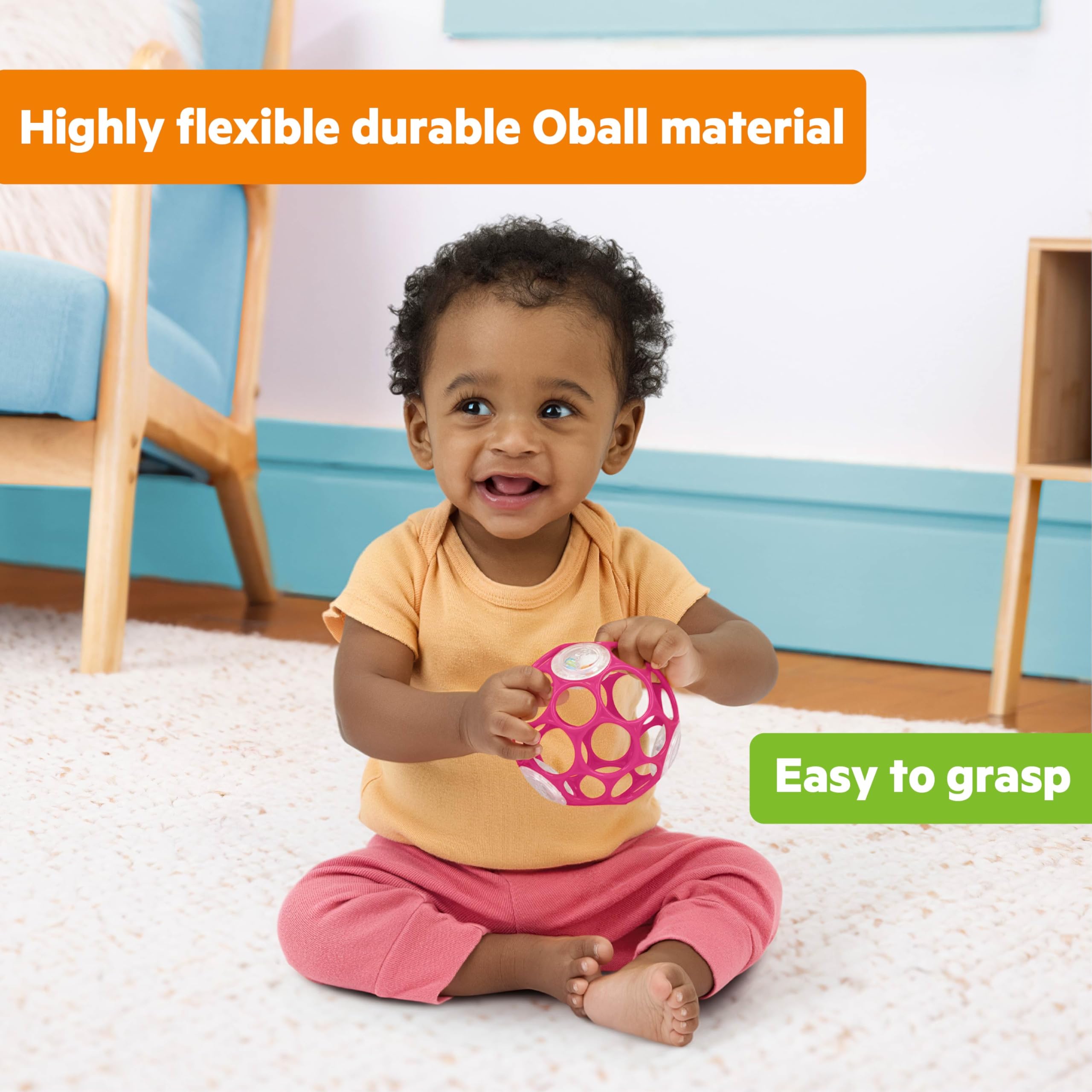 Bright Starts Oball Rattle Easy-Grasp Toy - Pink, Newborn+ 4