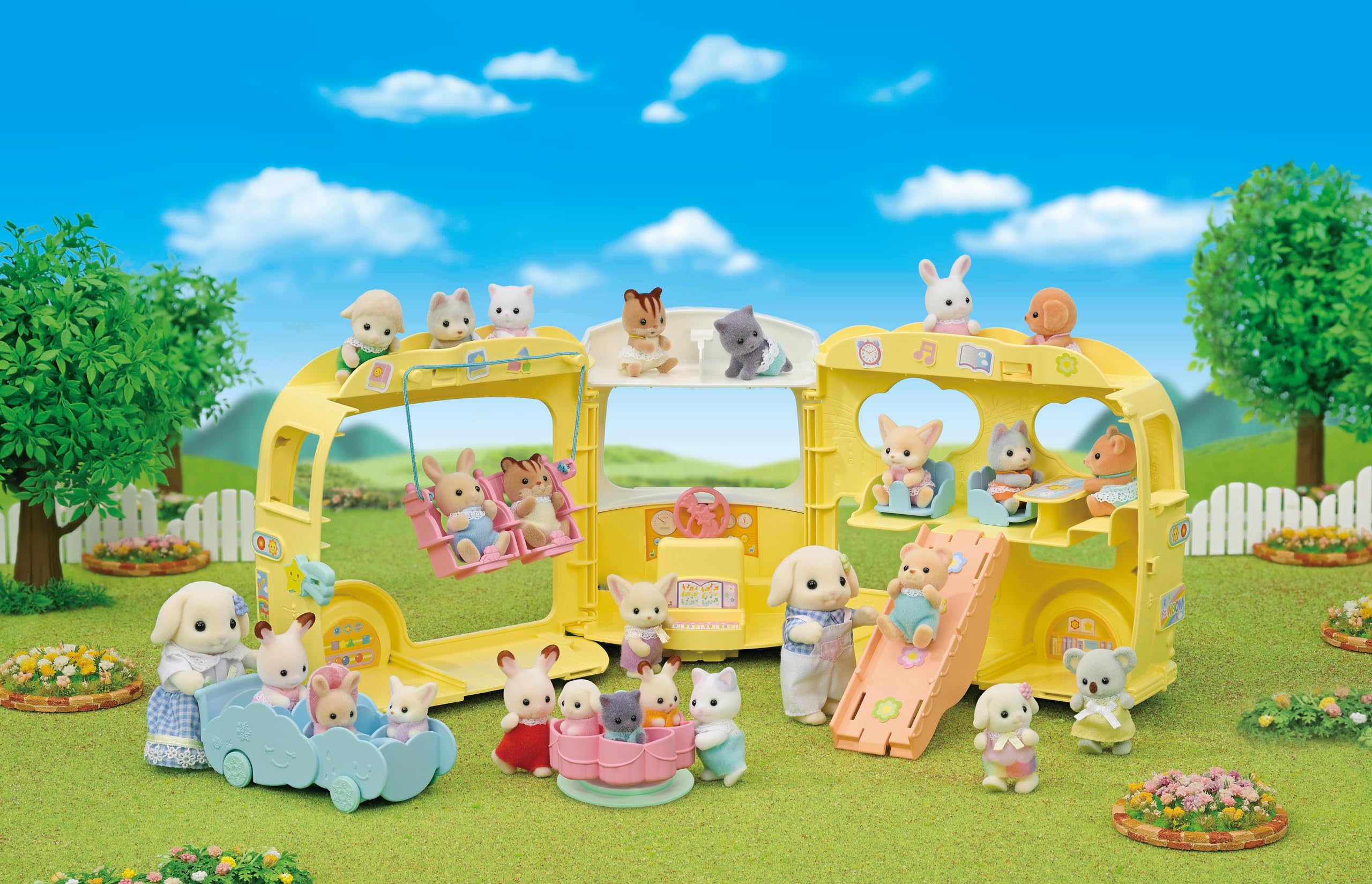 Sylvanian Families Rainbow Fun Nursery Bus Playset | Seats 28 Babies | Ages 3+ 4