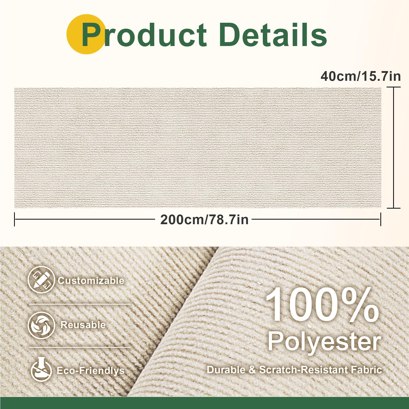 Gimars Self-Adhesive Cat Scratching Mat - 200 x 40cm | Thickened Polyester | DIY Cuttable