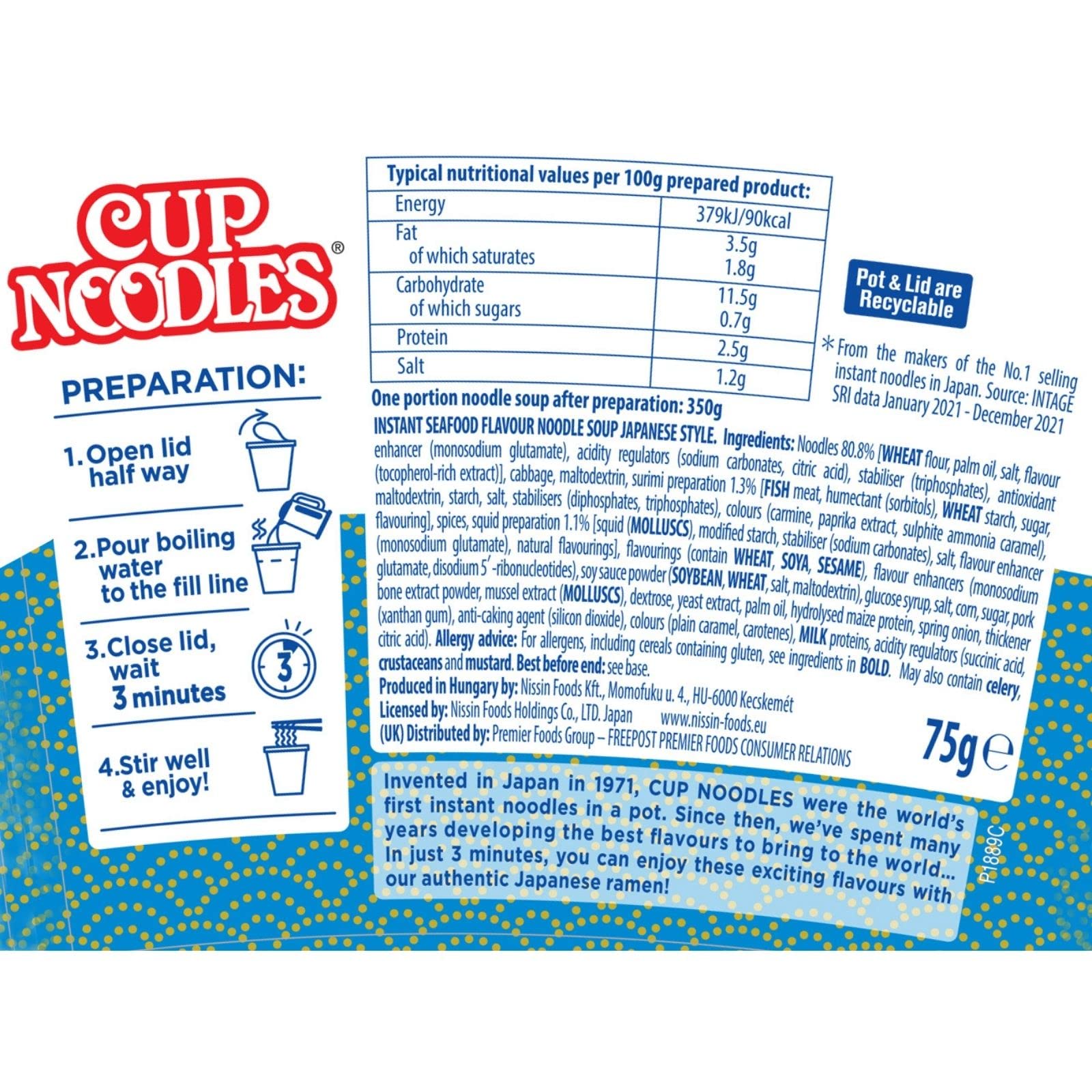 NISSIN Cup Noodles Kaisen Seafood Flavoured Instant Noodles, 75 g Pot (Pack of 8) 2