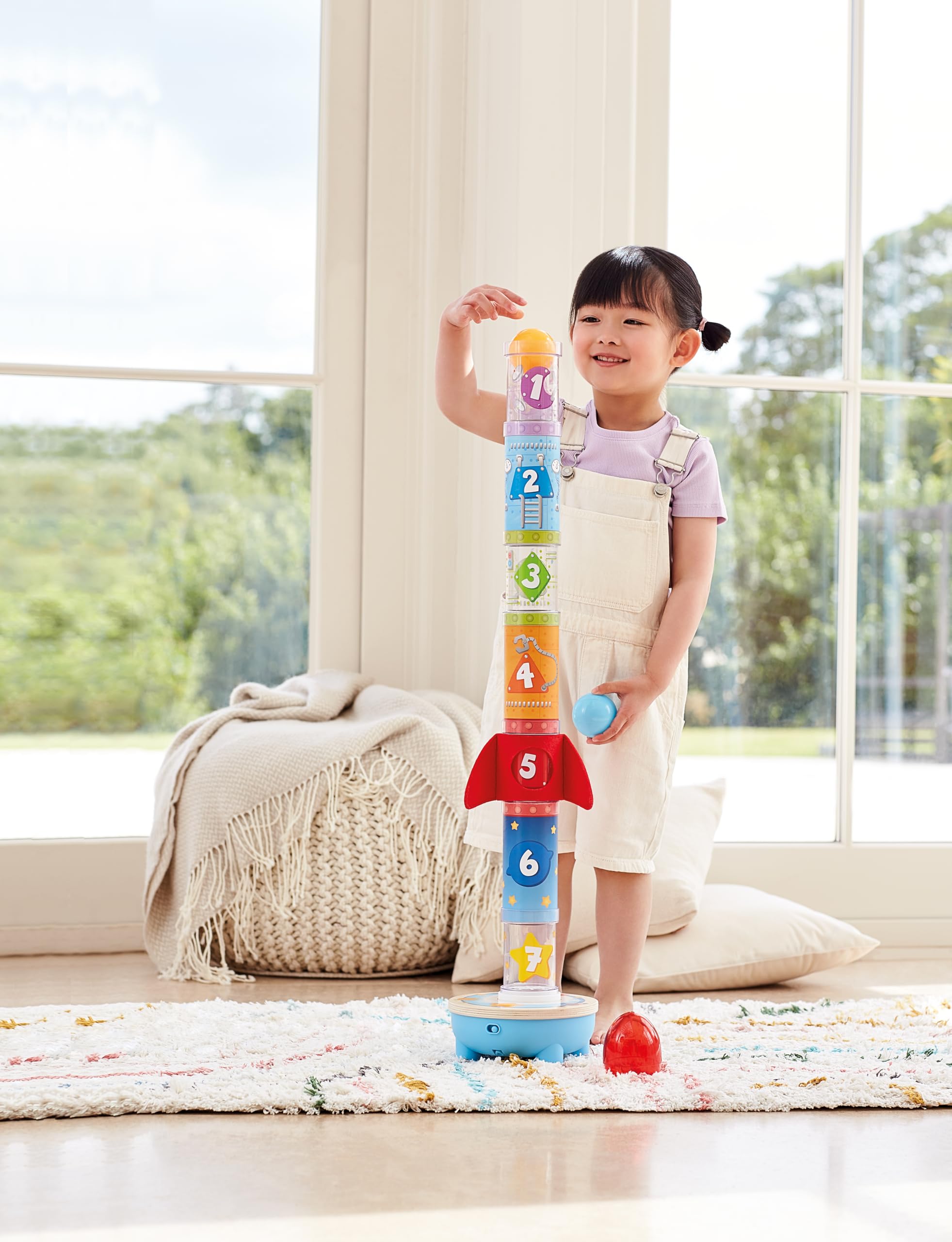 Hape Air-Powered Rocket Stacker Ball Launcher Playset | Ages 24 Months+ | Wood 5