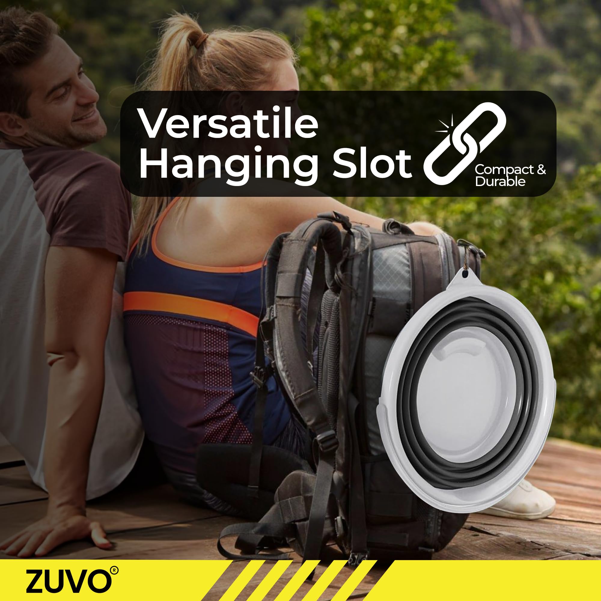 Zuvo Collapsible Bucket - 10L Capacity | Silicone Folding Design | White/Grey 7