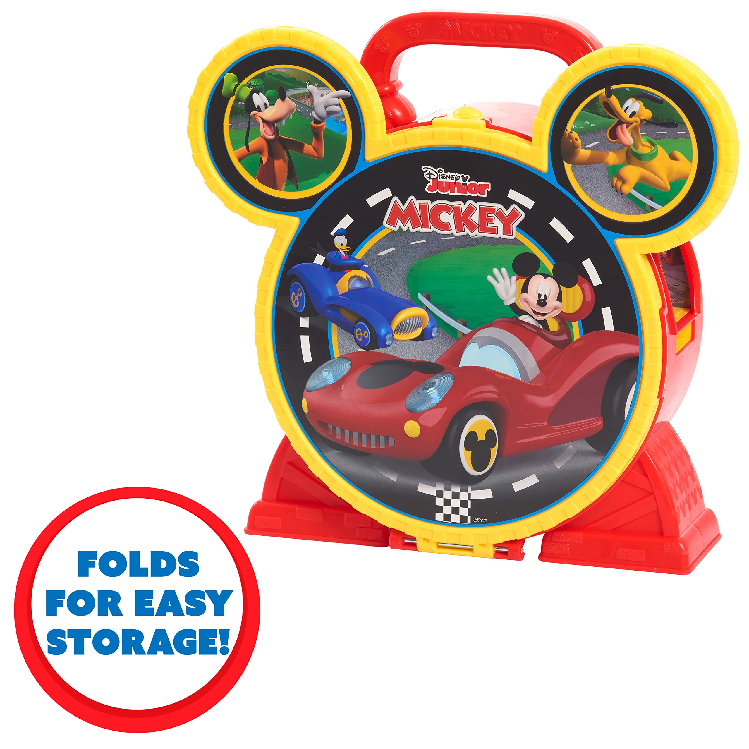 Disney Mickey Mouse Stow ’n Go Garage Playset with 2 Diecast Vehicles | Portable | Ages 3+ 6