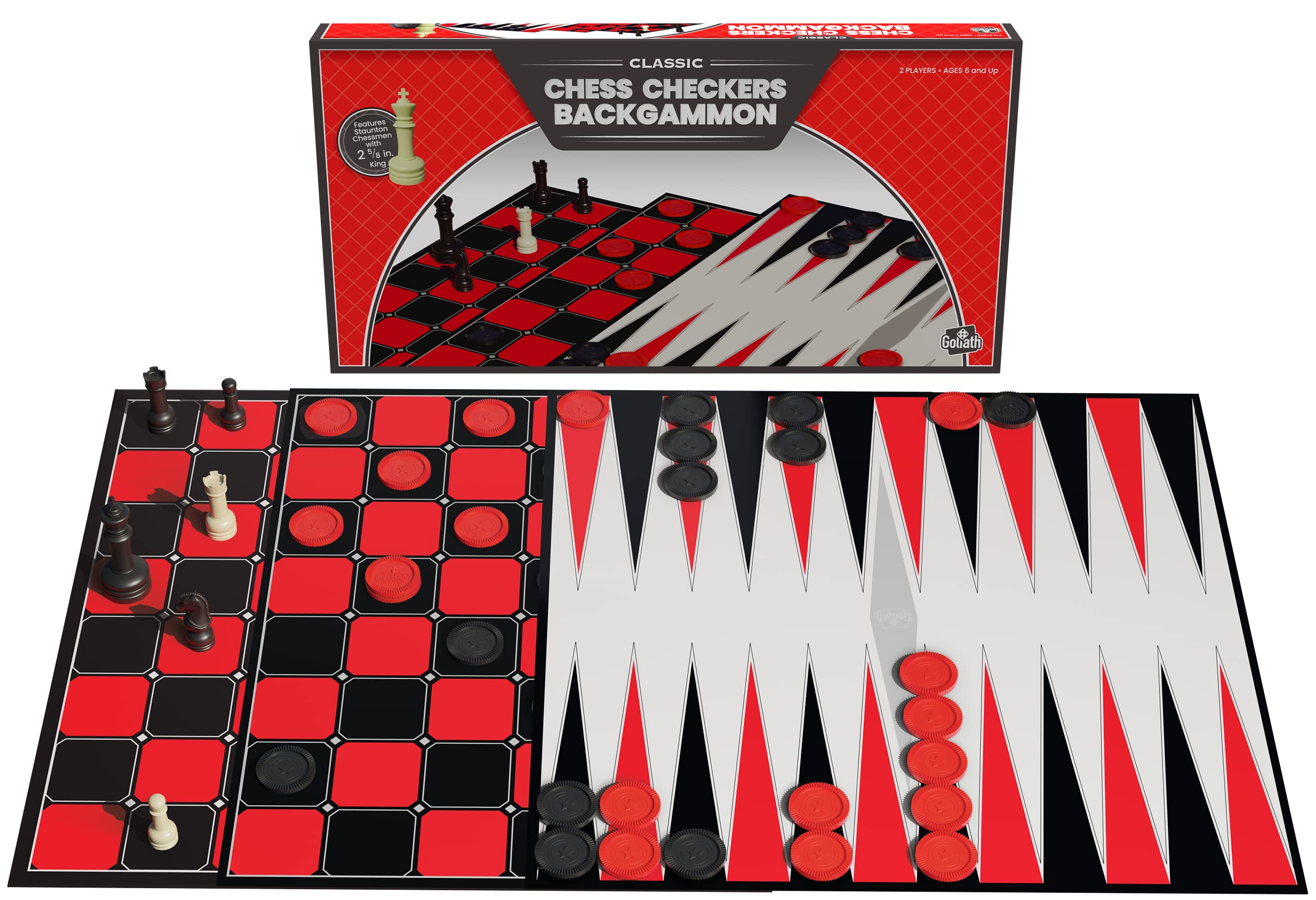 Goliath Classic Edition Triple Pack: Chess, Checkers & Backgammon Set | 2 Players | Plastic 2
