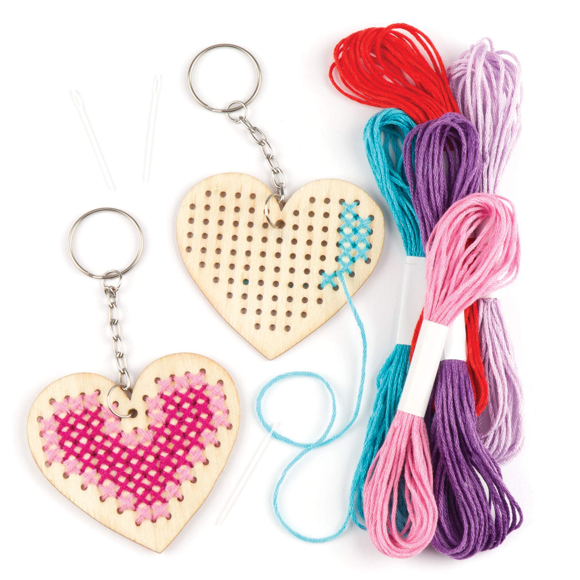 Baker Ross AR126 Wooden Heart Cross Stitch Keyring Craft Kits for Beginners (Pack of 5) 3
