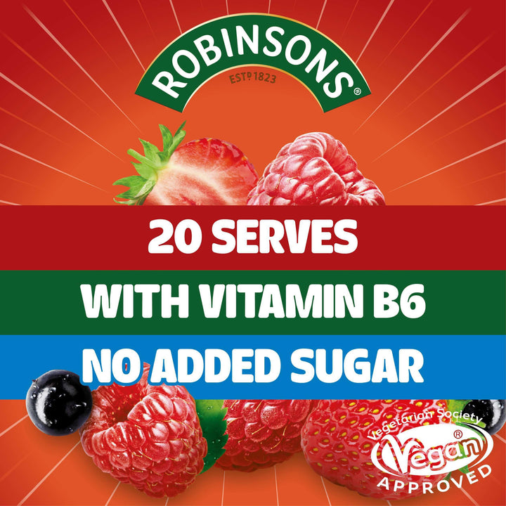 Robinsons Boost Benefit Drops Raspberry, Strawberry & Acai with Vitamin B6 – No Added Sugar Squash Concentrate