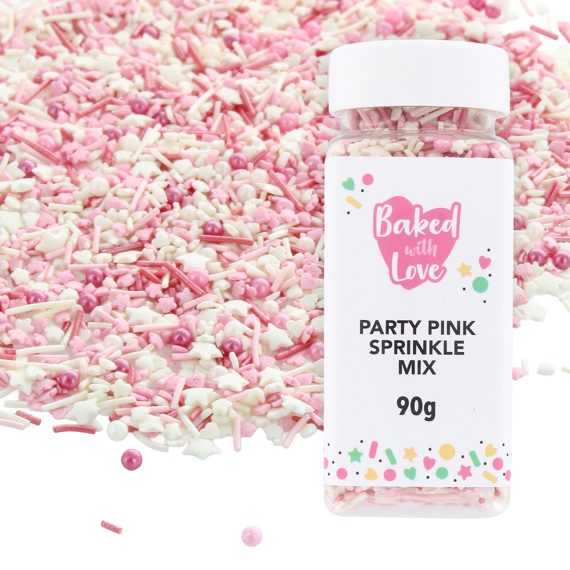 Baked with Love Pink Sprinkles - Pink & White Sugar Mix | 90g Resealable Bottle