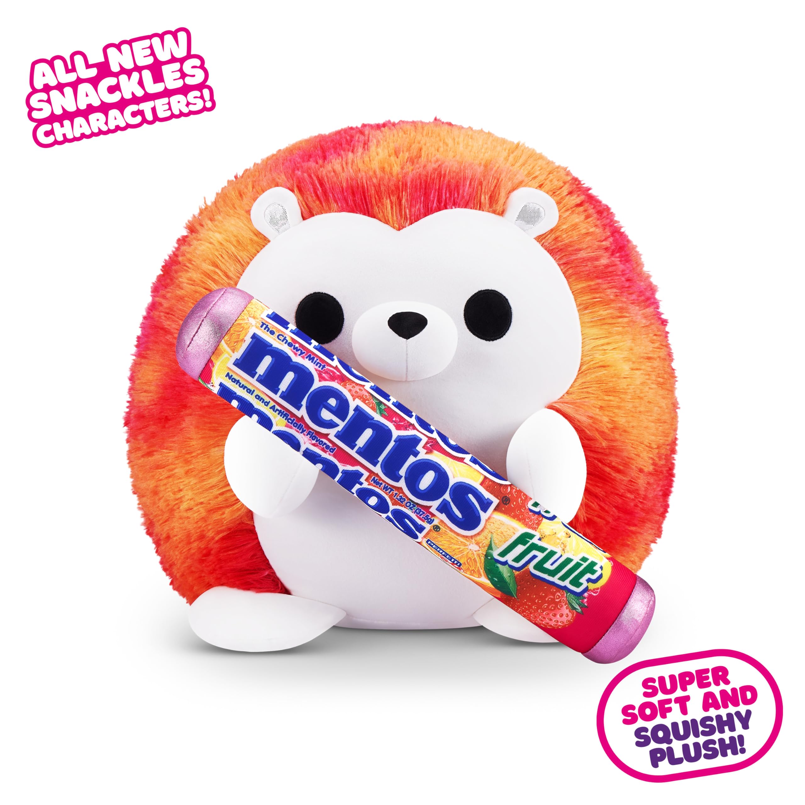 Snackles Series 2 Hedgehog - Cuddly Squishy Plush with Mentos Fruit Snack, 20 cm Brown Box 3