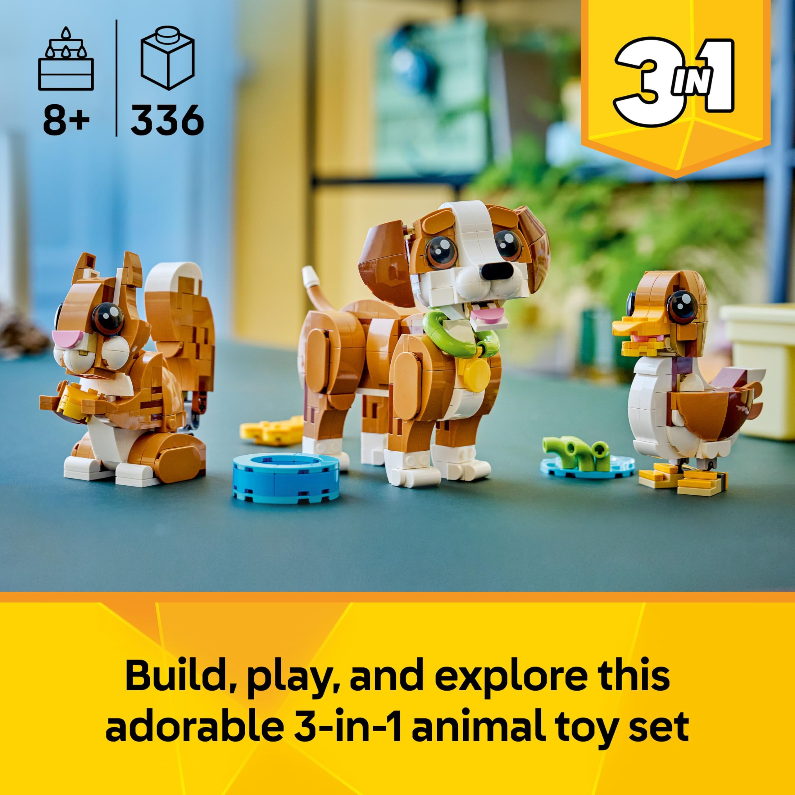 LEGO Creator 3in1 Cute Animals: Playful Puppy Dog Toy Set 31382 | Ages 8+