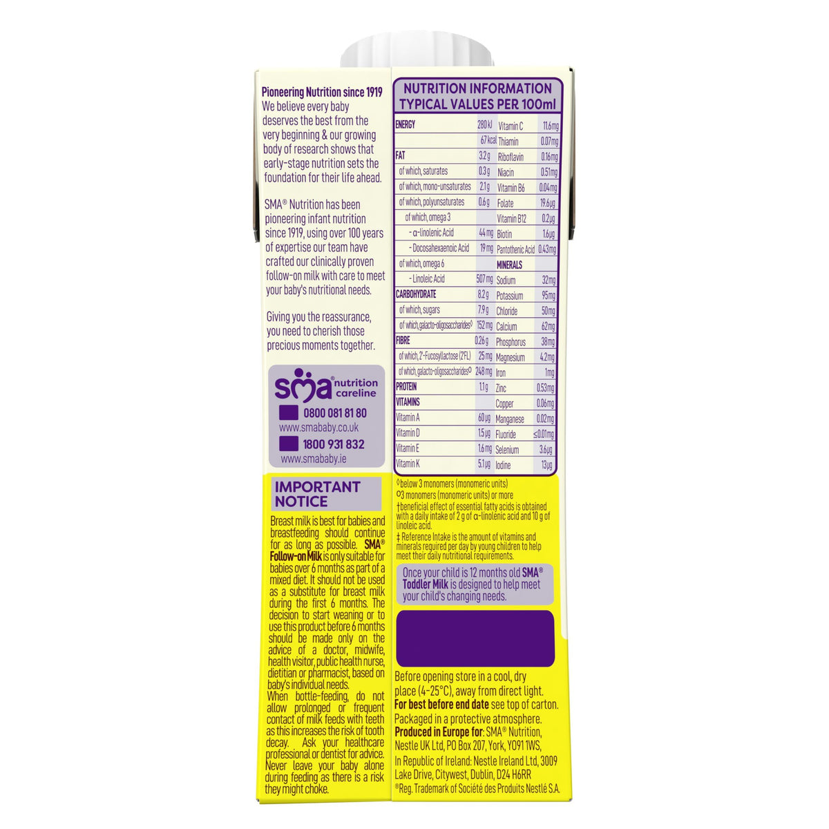 SMA Nutrition SMA 2 Follow-on Baby Milk Ready Liquid Formula - 6 Months+ - 12 x 200 ml
