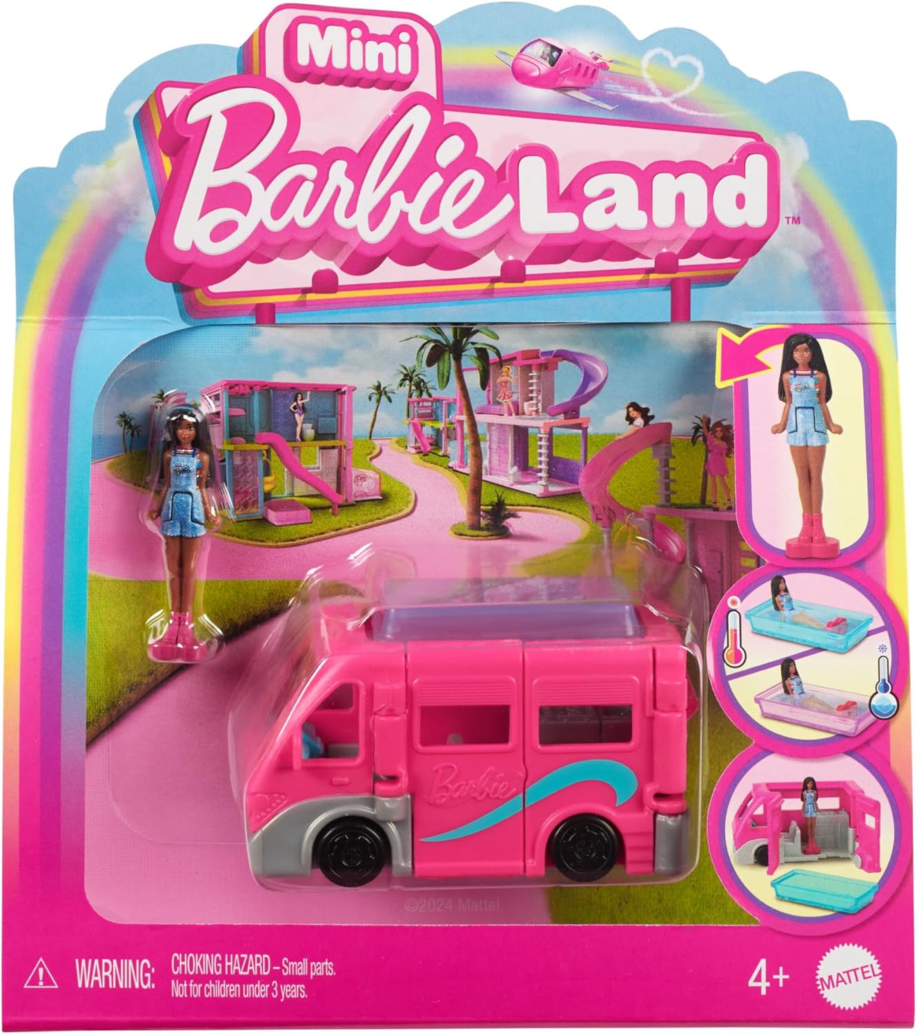 Mini BarbieLand DreamCamper Playset with 1.5-inch Doll & Color-Change Pool - Barbie Vehicle Set for Kids 1