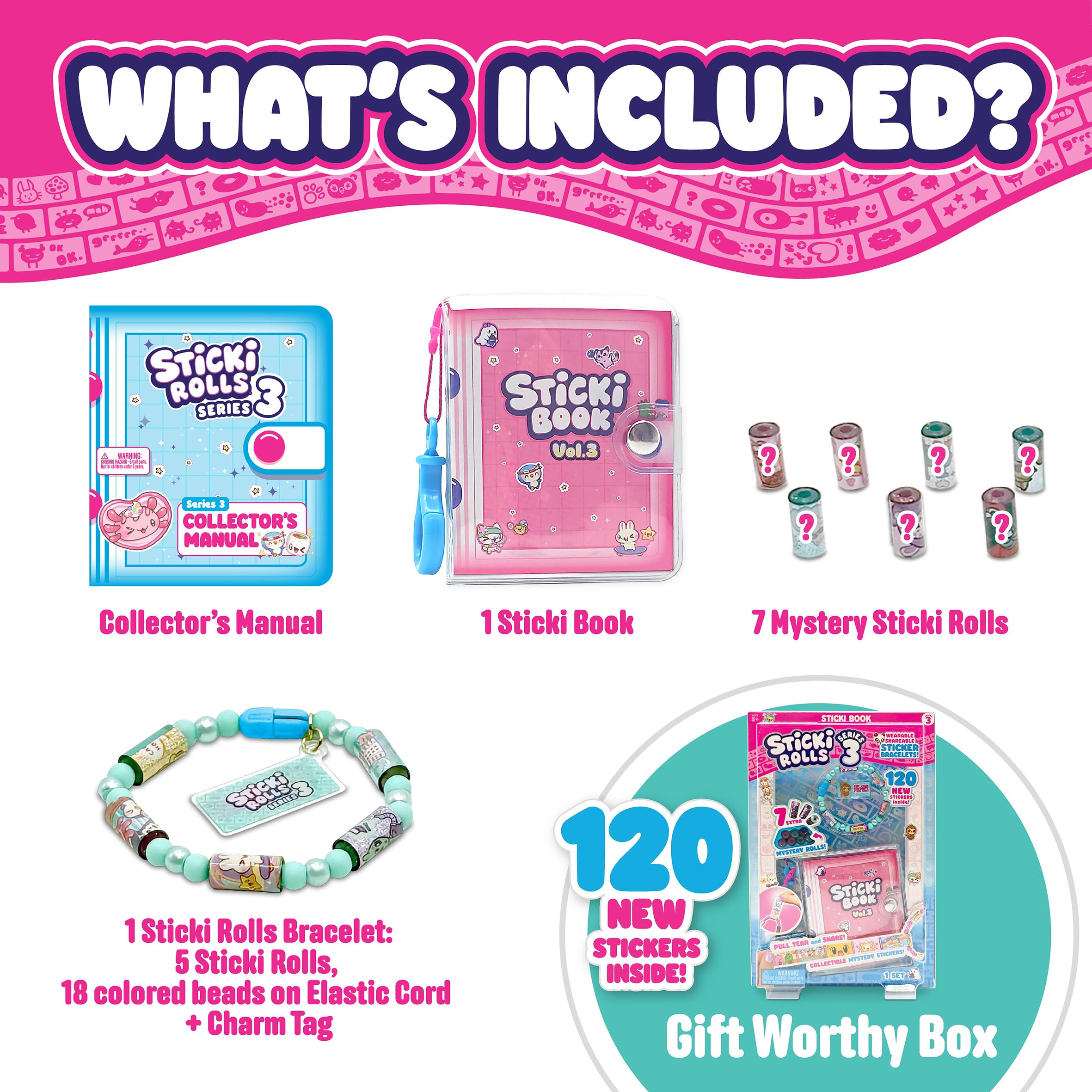 STICKI ROLLS Sticki Book S3 | 120 Wearable Shareable Stickers, Activity Book, Bracelet | Model SR2013 8