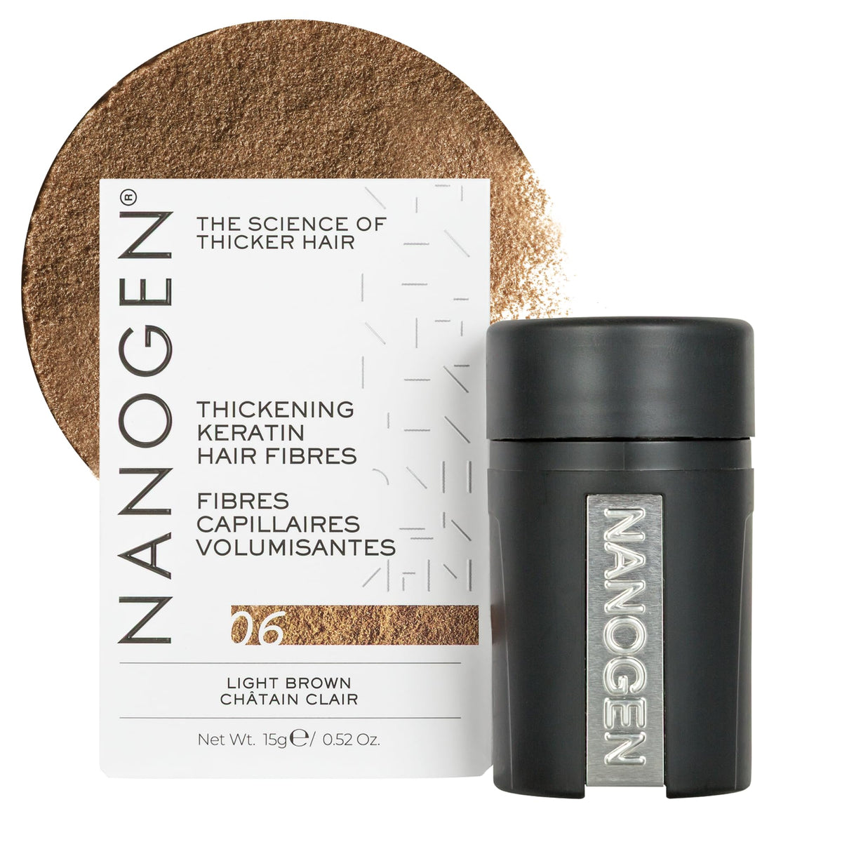 Nanogen Keratin Hair Fibres - Volumizer, Thickener | 15g | Light Brown