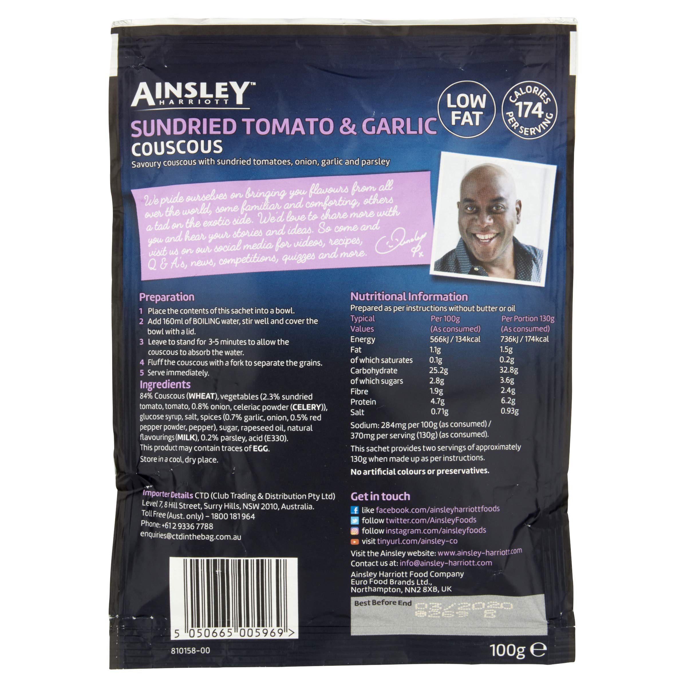 Ainsley Harriott Sundried Tomato & Garlic Couscous - 100g Pack of 12 | Low Fat 2