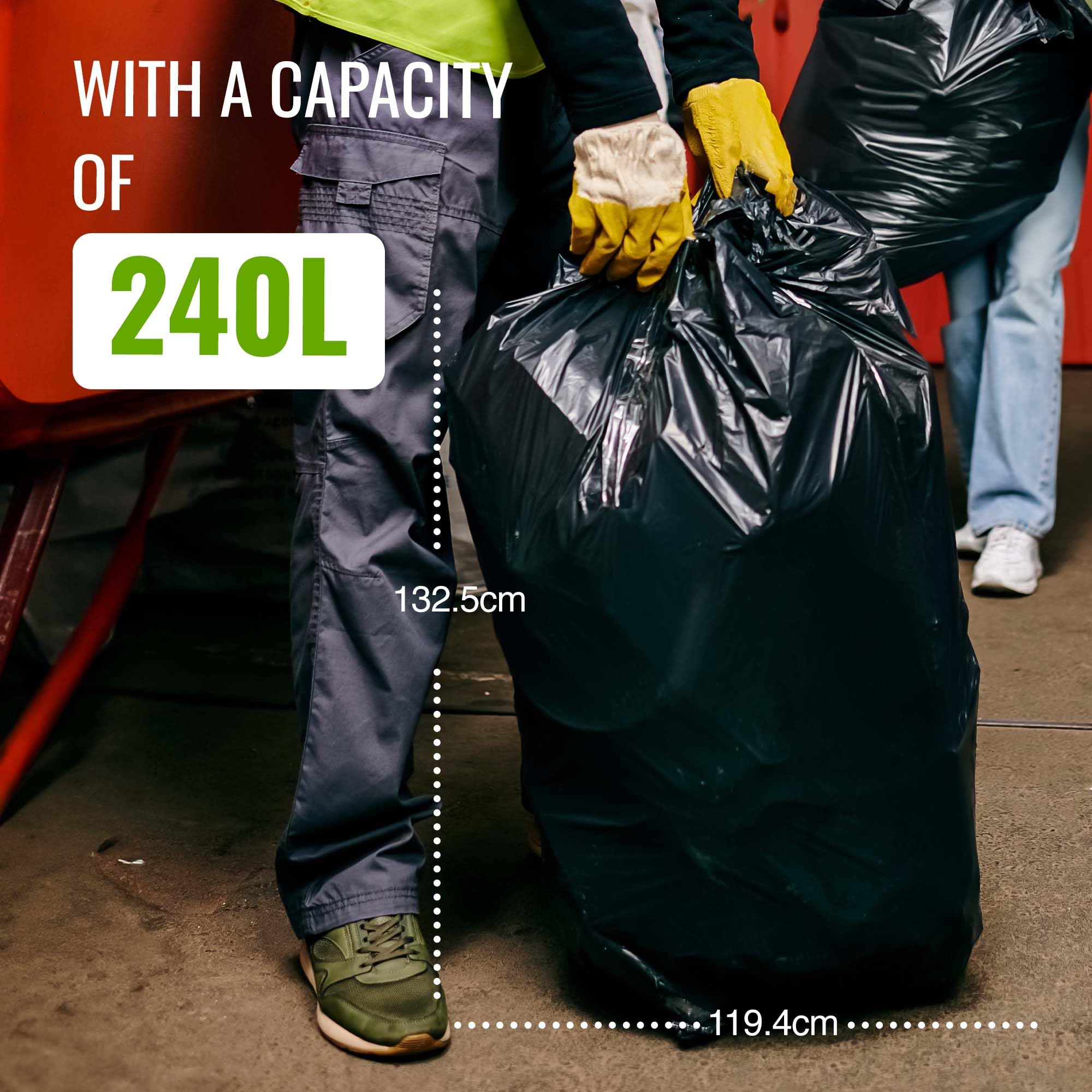 EcoBag Wheelie Bin Liners - 5 Pack Heavy Duty 240L | 18 Microns | Black
