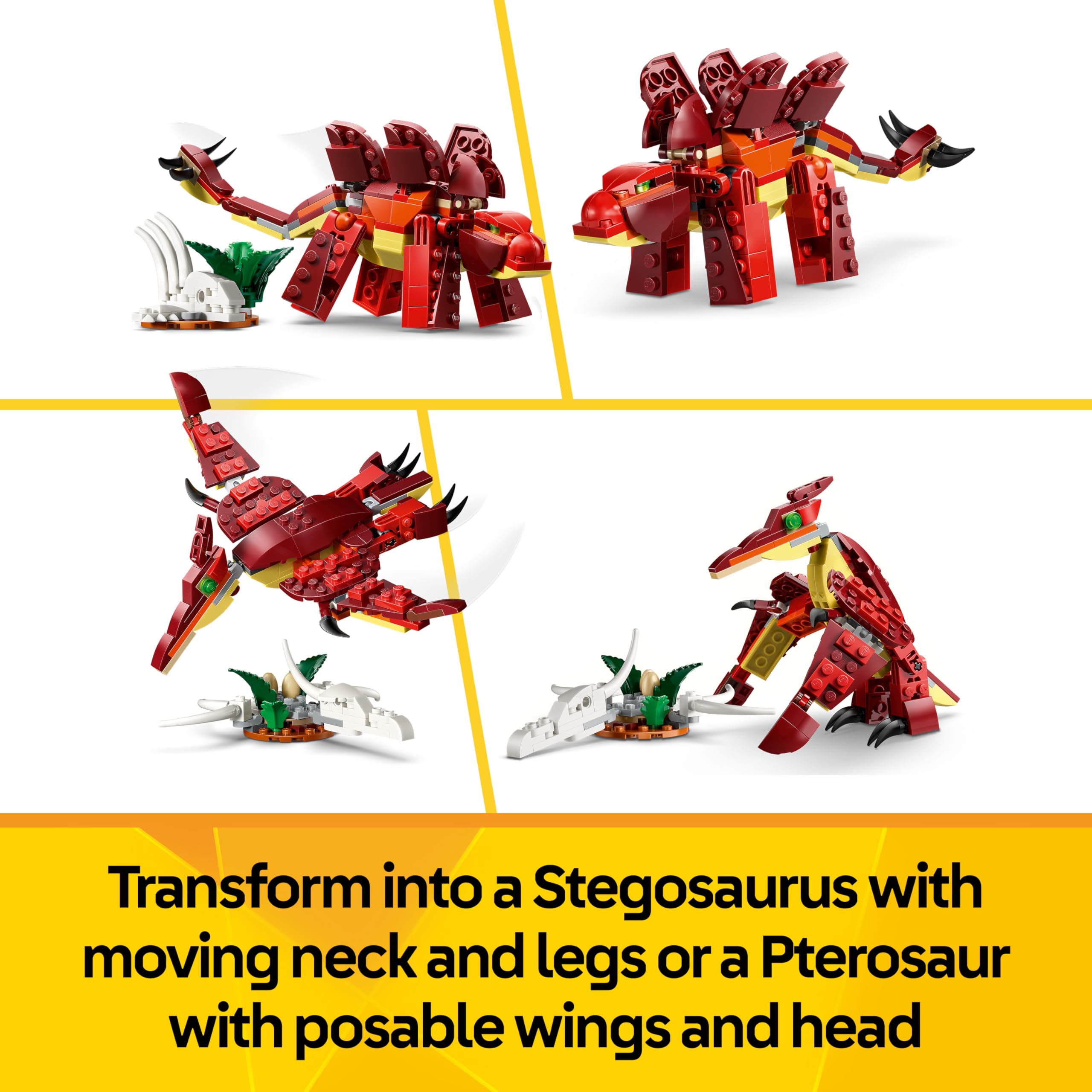 LEGO Creator 3in1 Fierce Dinosaur Building Set - Velociraptor, Stegosaurus, or Pterosaur - Ages 8+ 6